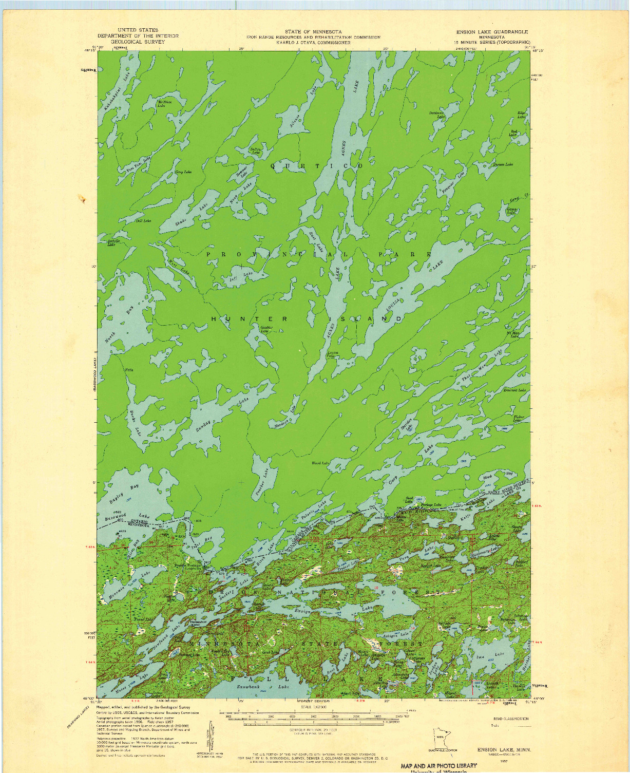 USGS 1:62500-SCALE QUADRANGLE FOR ENSIGN LAKE, MN 1957