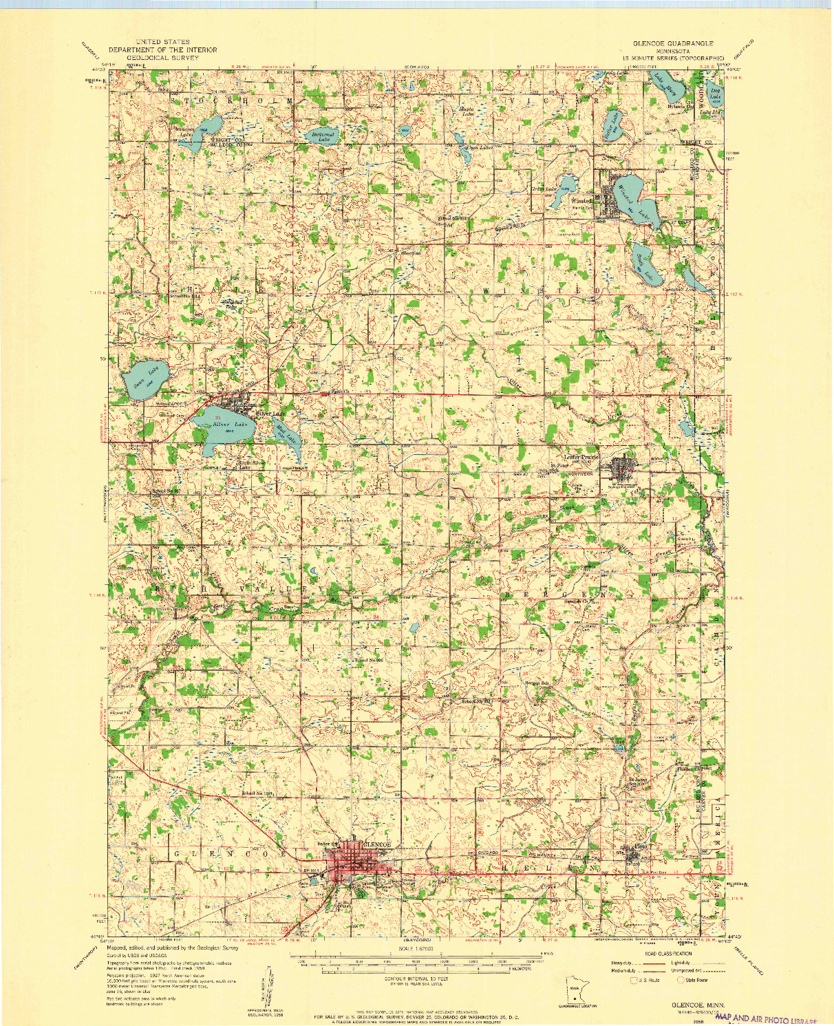 USGS 1:62500-SCALE QUADRANGLE FOR GLENCOE, MN 1958