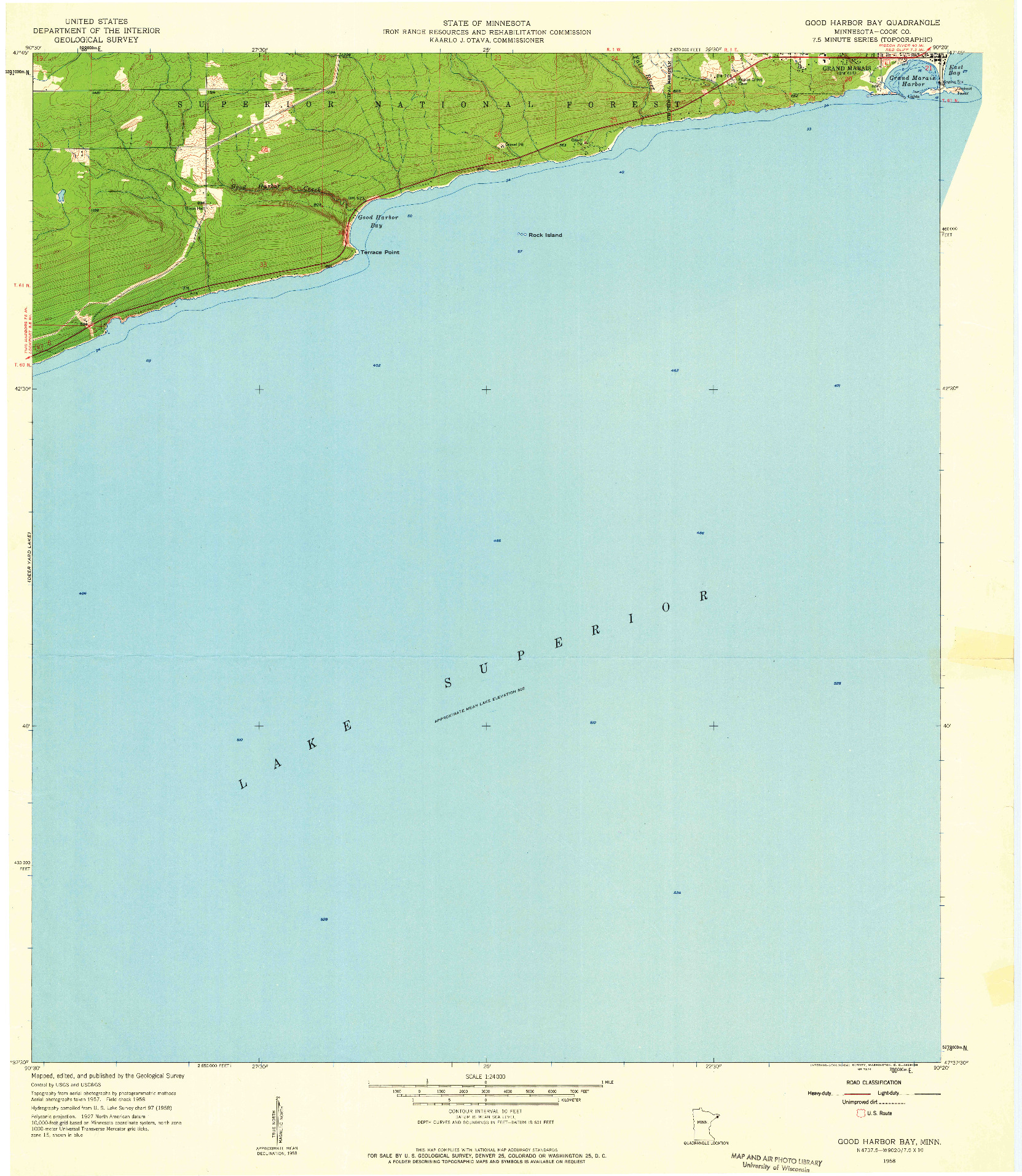 USGS 1:24000-SCALE QUADRANGLE FOR GOOD HARBOR BAY, MN 1958