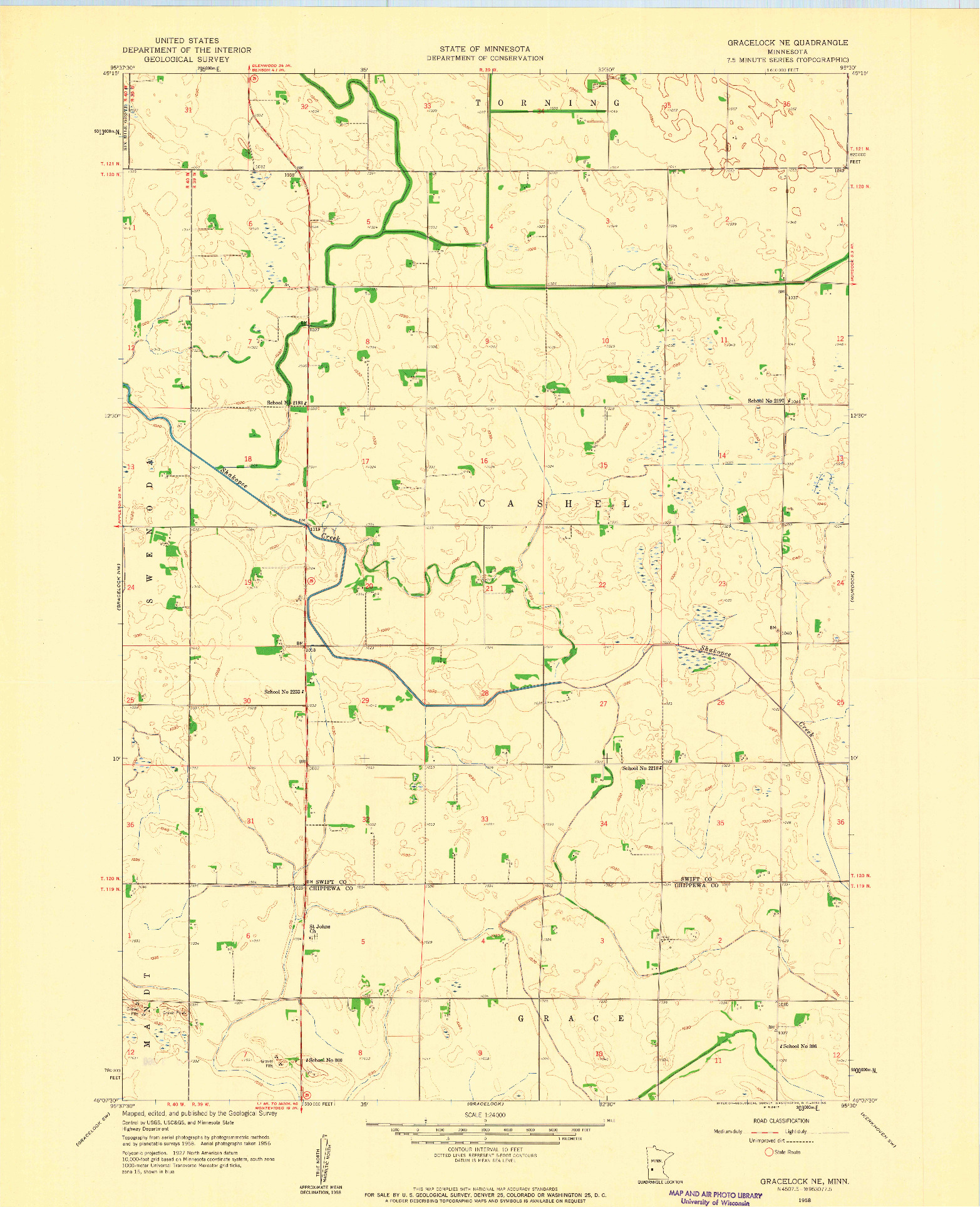 USGS 1:24000-SCALE QUADRANGLE FOR GRACELOCK NE, MN 1958