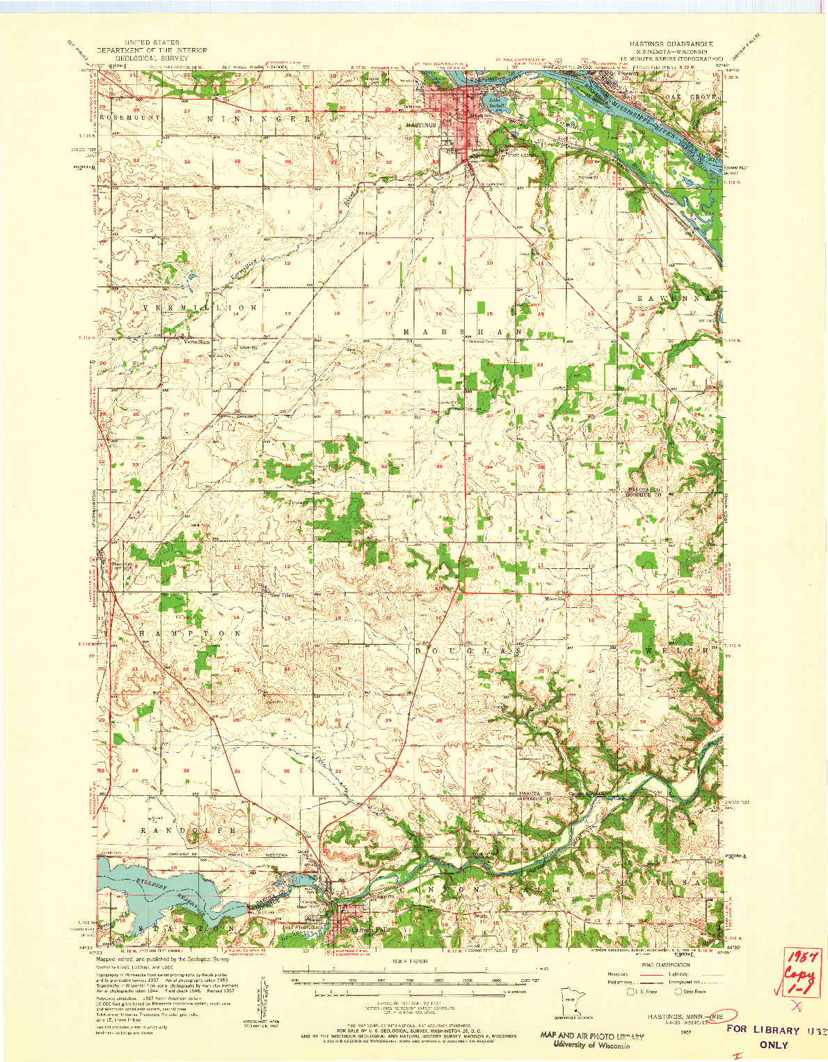 USGS 1:62500-SCALE QUADRANGLE FOR HASTINGS, MN 1957