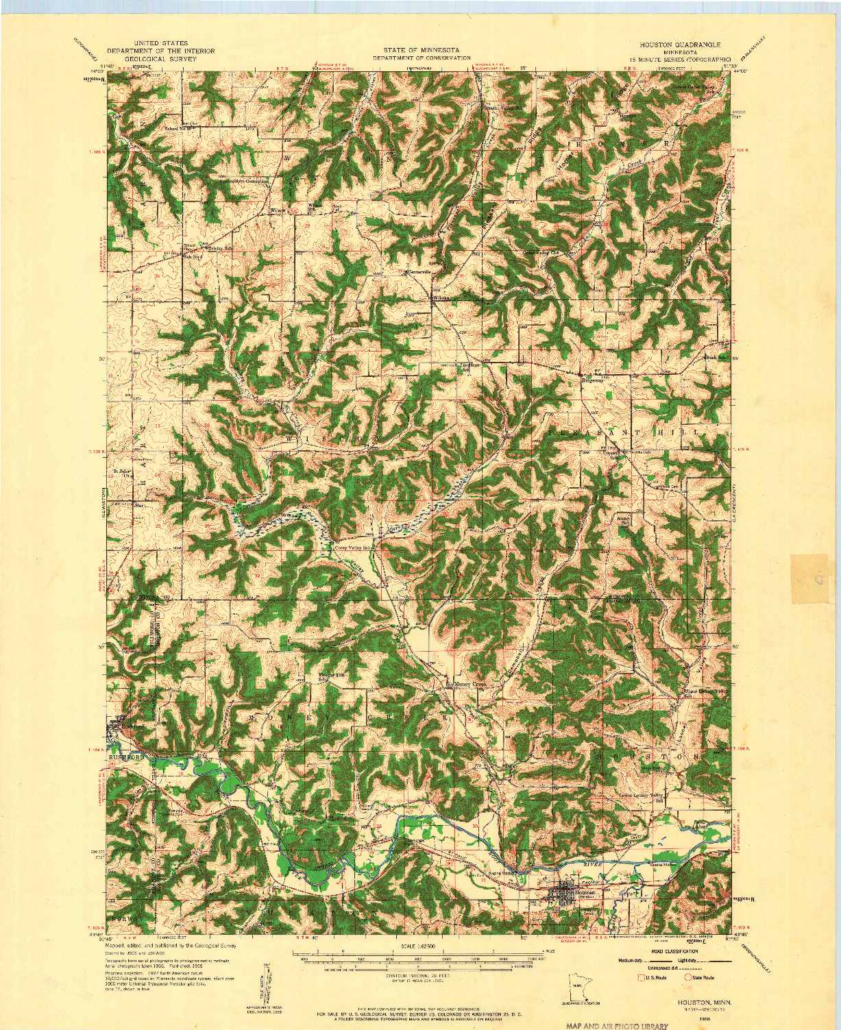 USGS 1:62500-SCALE QUADRANGLE FOR HOUSTON, MN 1958