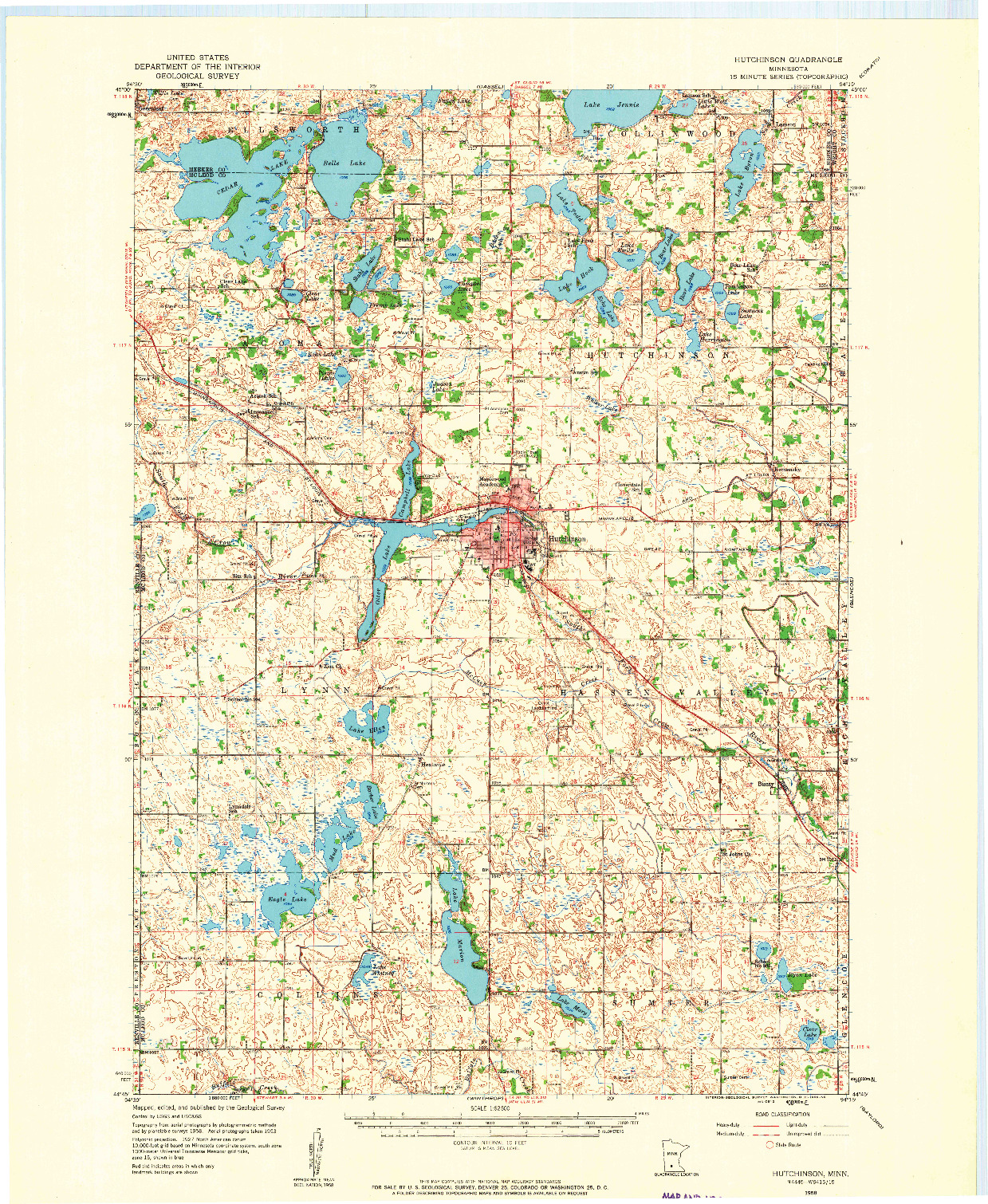 USGS 1:62500-SCALE QUADRANGLE FOR HUTCHINSON, MN 1958