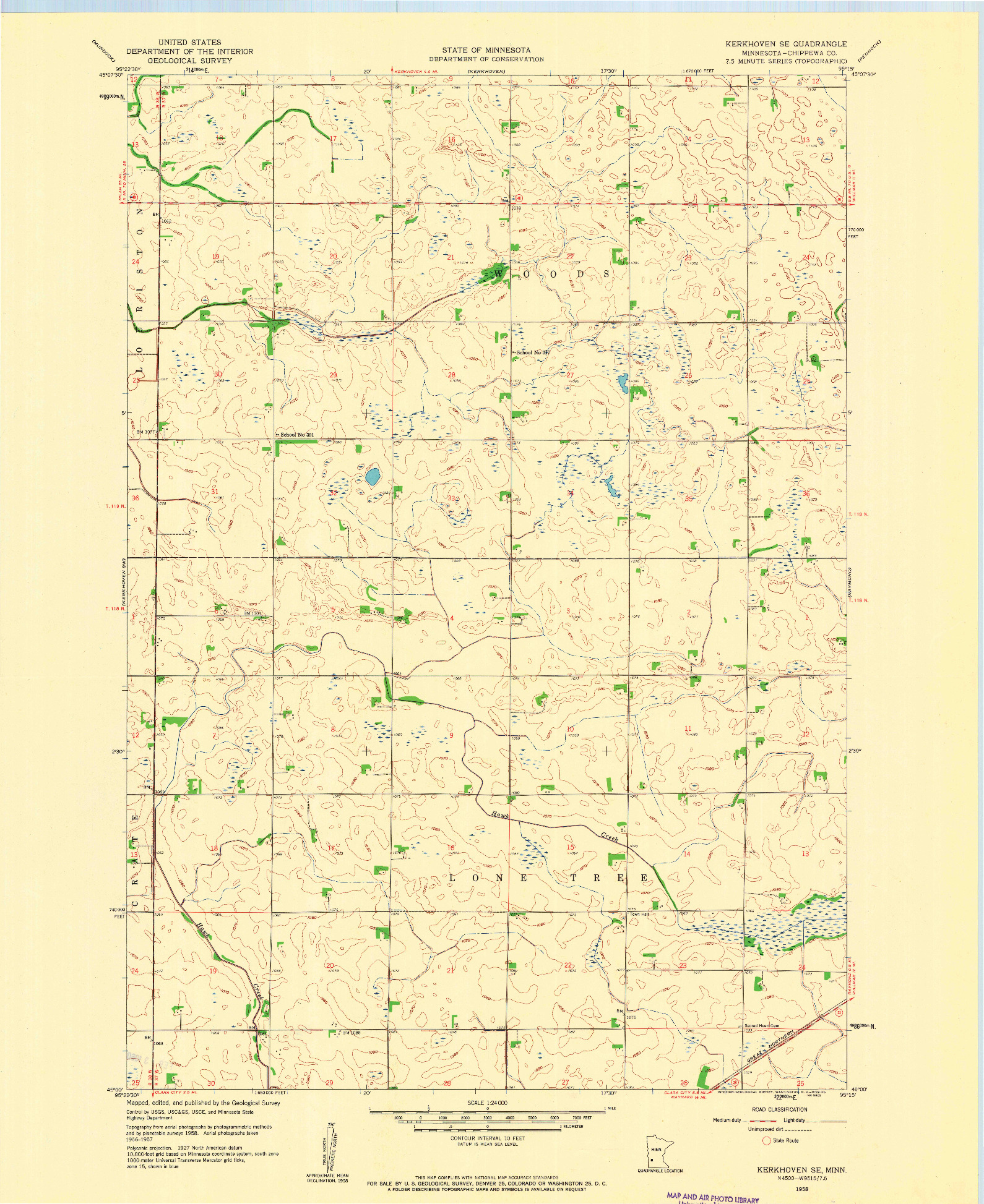 USGS 1:24000-SCALE QUADRANGLE FOR KERKHOVEN SE, MN 1958