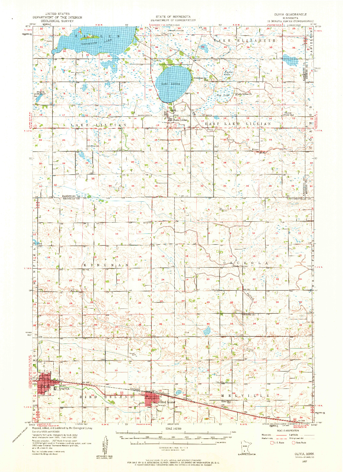 USGS 1:62500-SCALE QUADRANGLE FOR OLIVIA, MN 1957