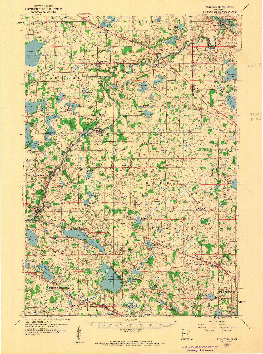 USGS 1:62500-SCALE QUADRANGLE FOR ROCKFORD, MN 1958