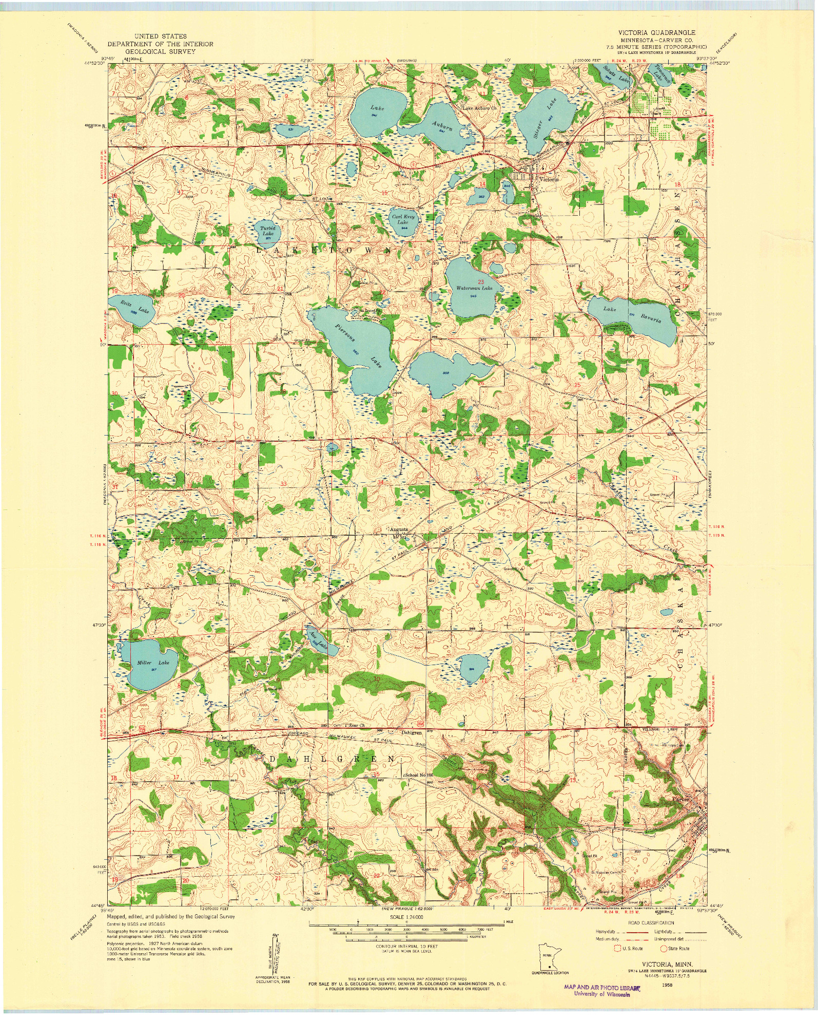USGS 1:24000-SCALE QUADRANGLE FOR VICTORIA, MN 1958