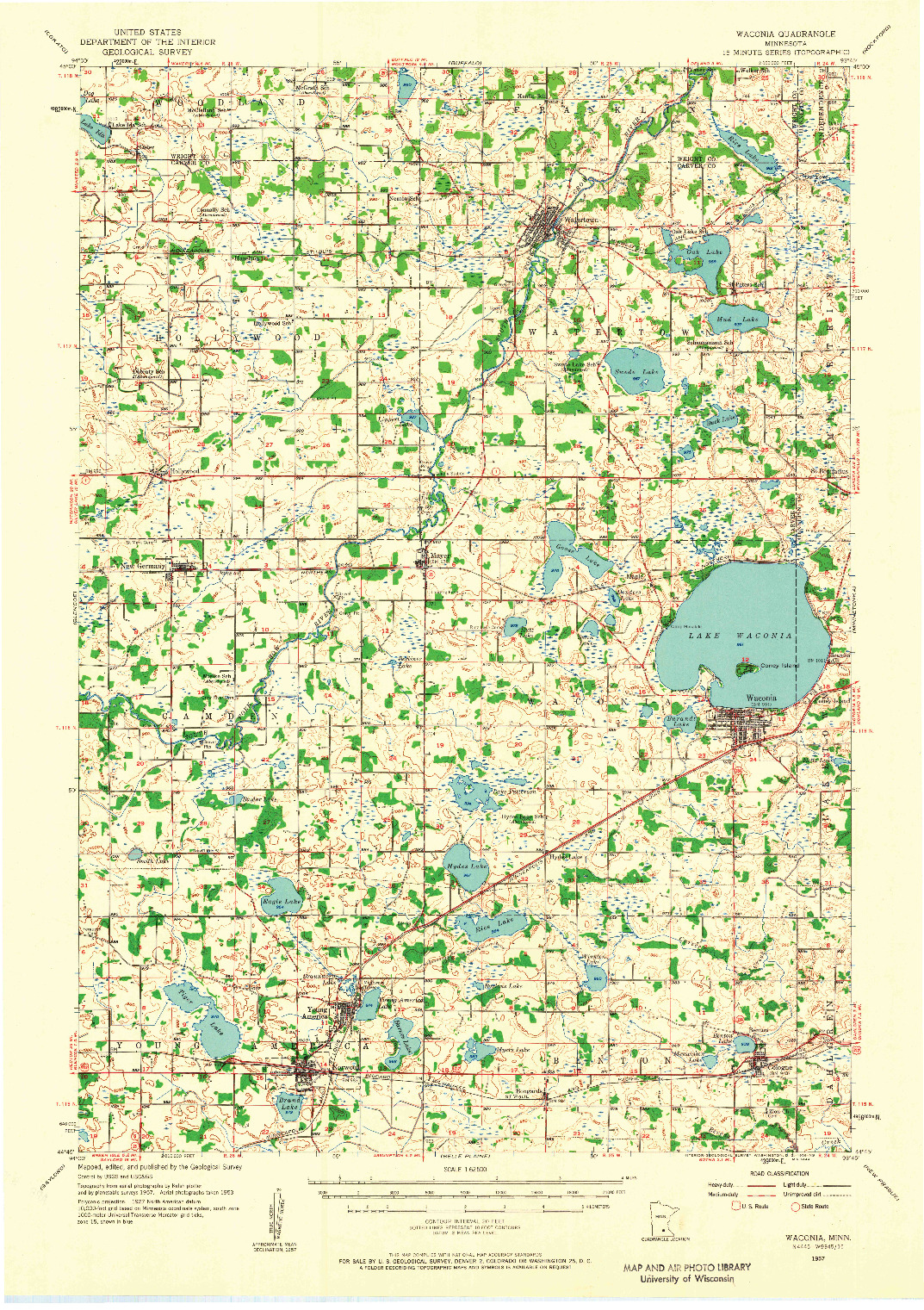 USGS 1:62500-SCALE QUADRANGLE FOR WACONIA, MN 1957