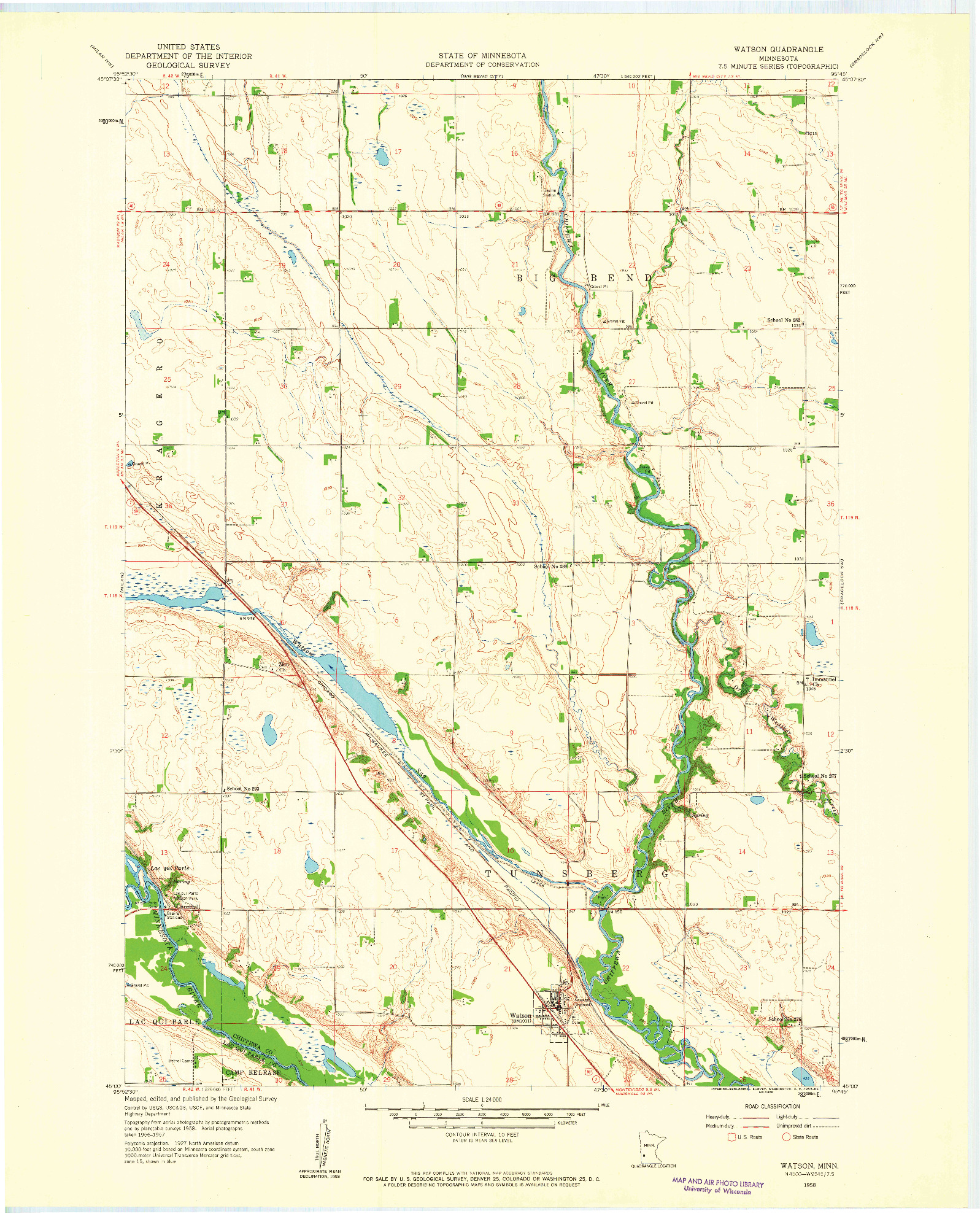 USGS 1:24000-SCALE QUADRANGLE FOR WATSON, MN 1958