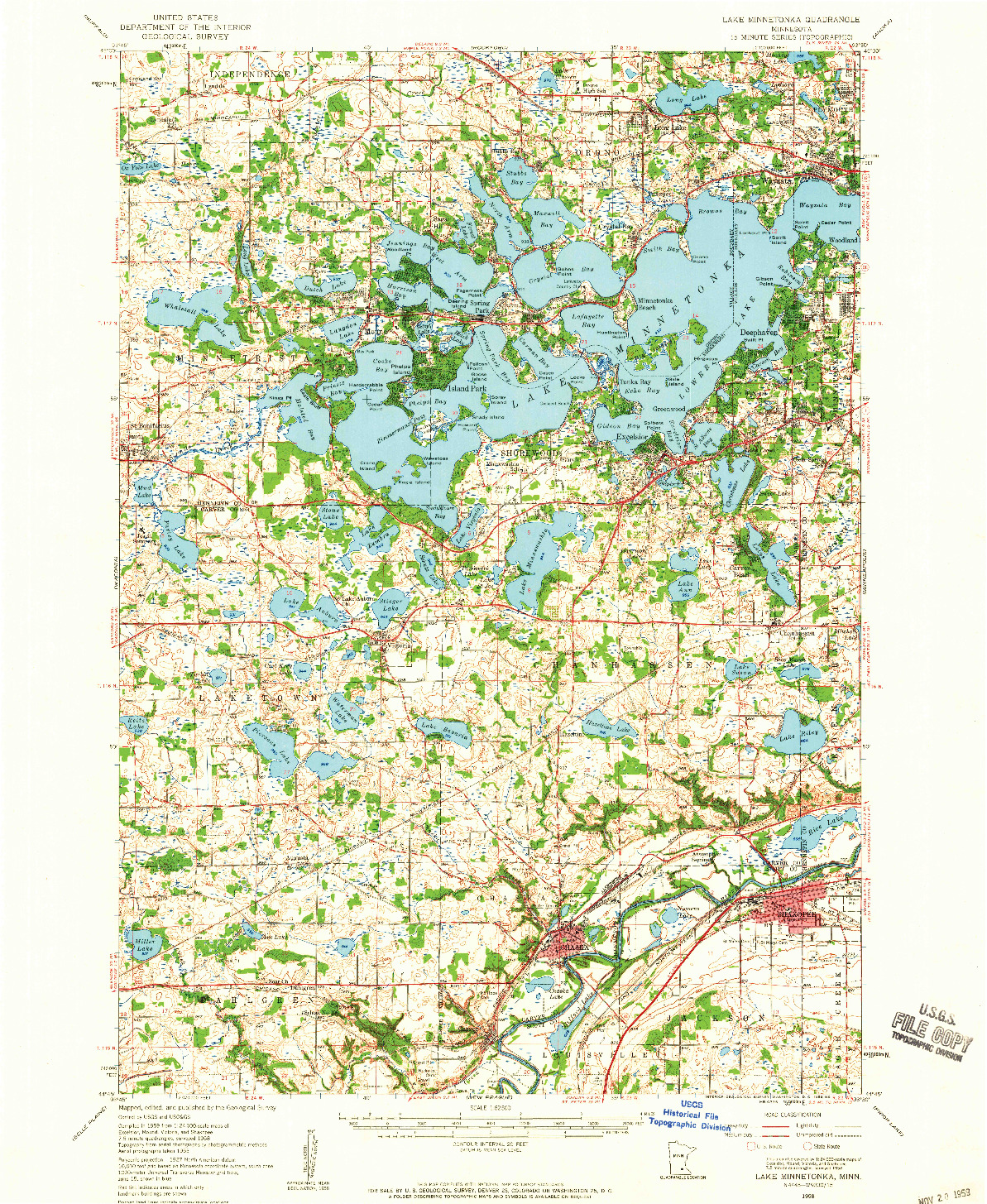 USGS 1:62500-SCALE QUADRANGLE FOR LAKE MINNETONKA, MN 1958