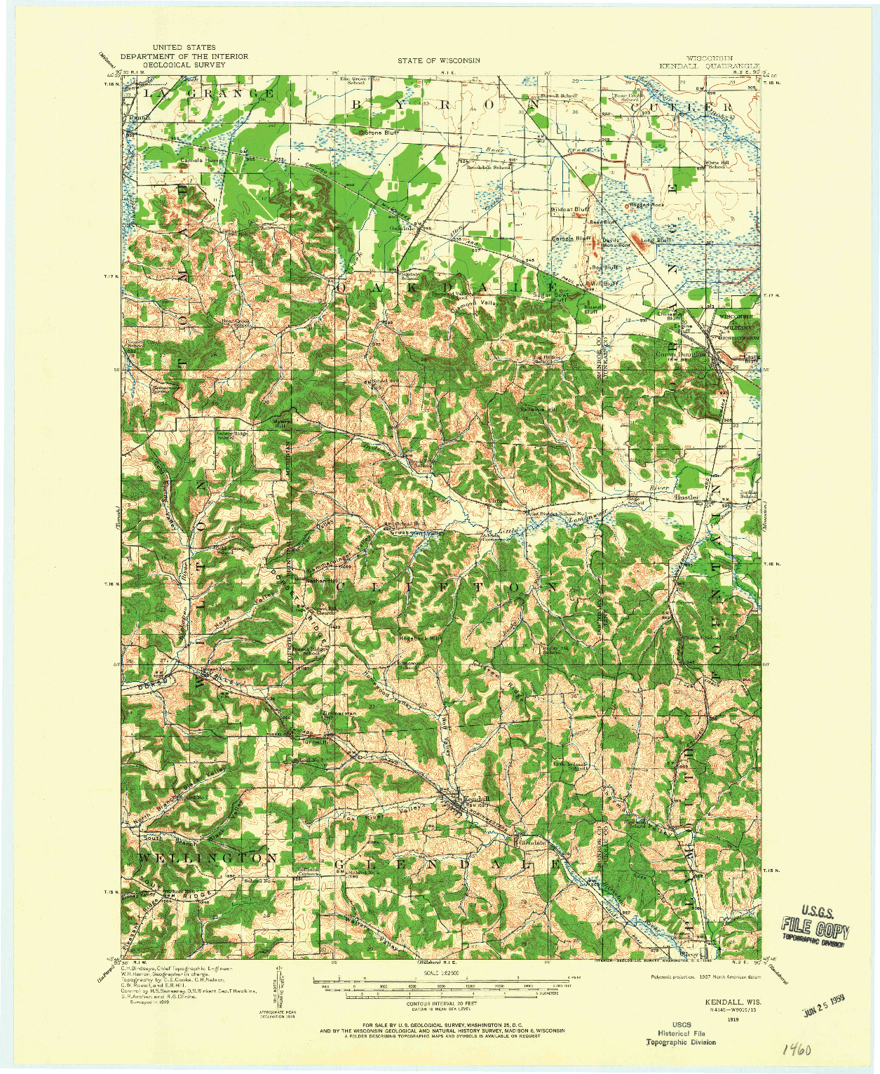 USGS 1:62500-SCALE QUADRANGLE FOR KENDALL, WI 1919