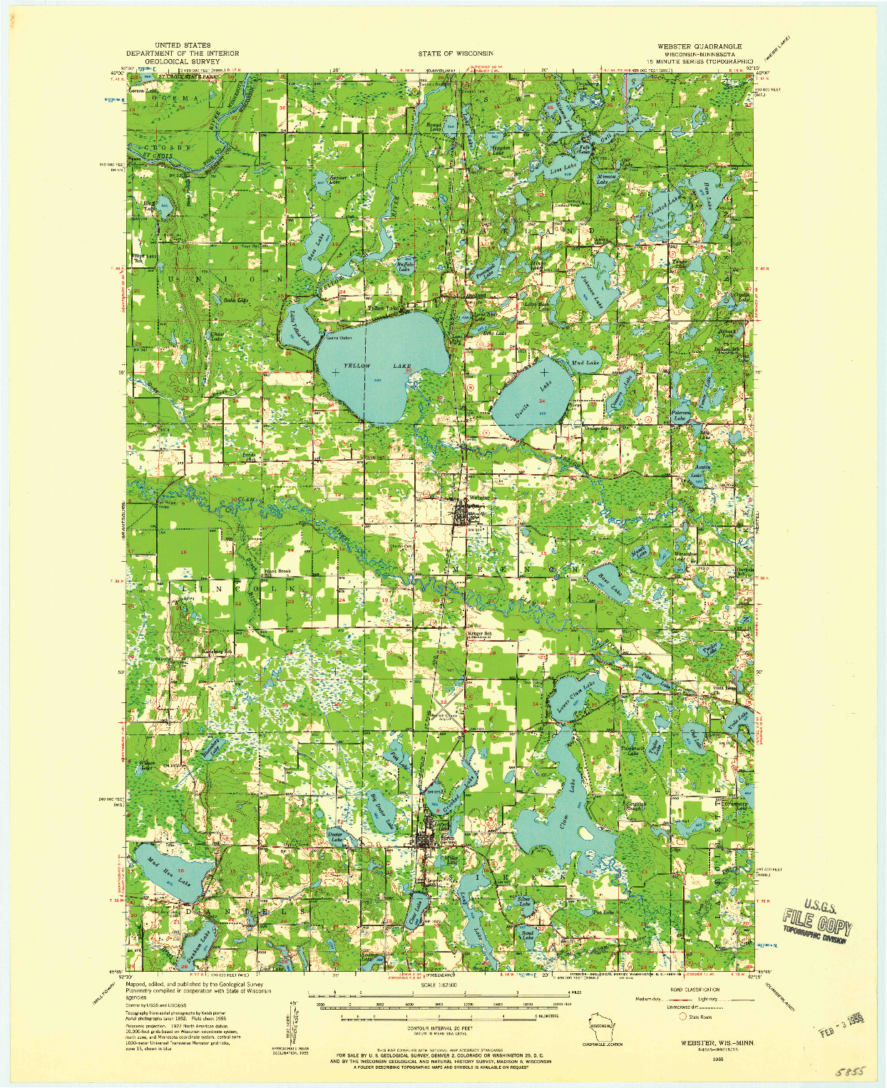 USGS 1:62500-SCALE QUADRANGLE FOR WEBSTER, WI 1955