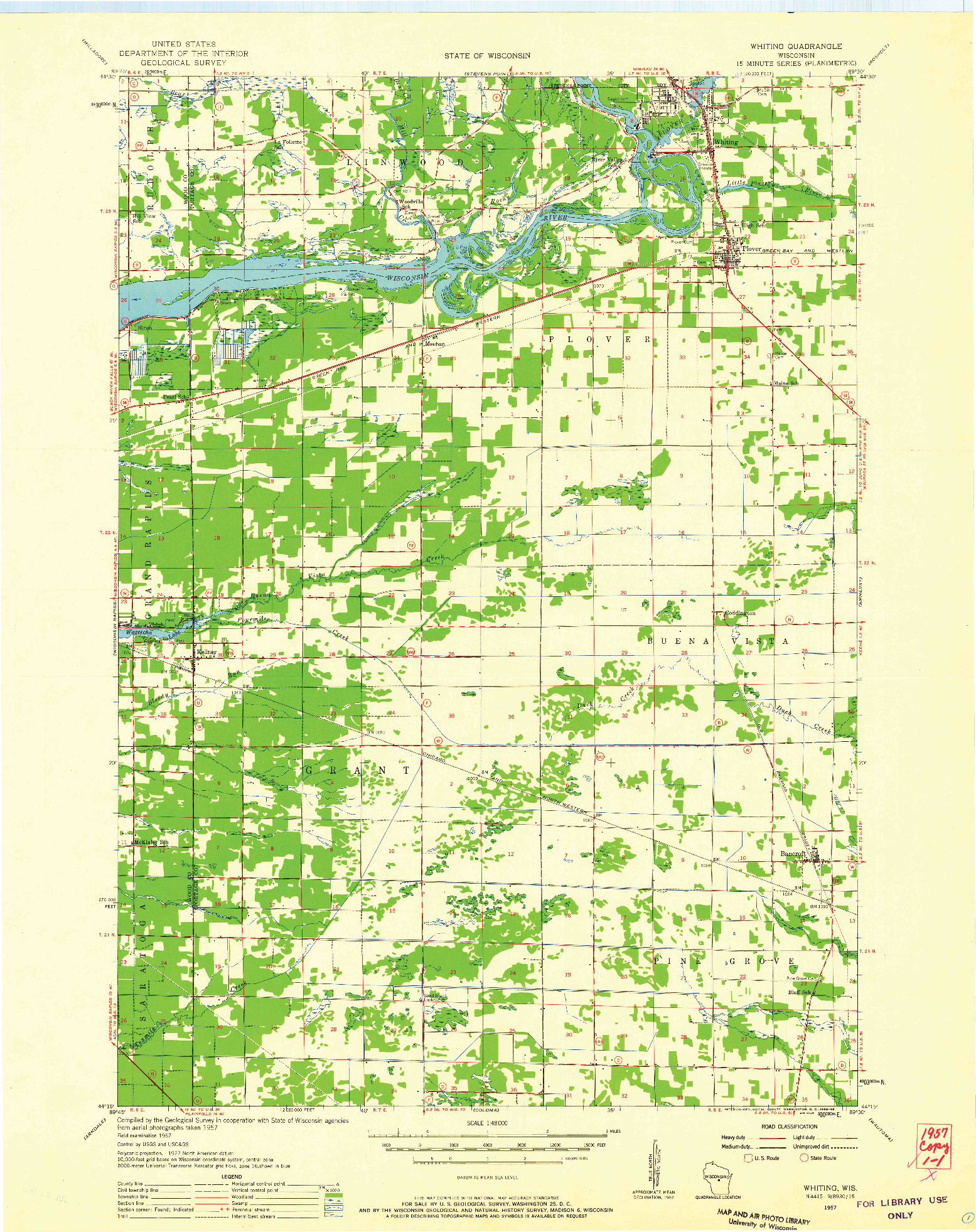 USGS 1:48000-SCALE QUADRANGLE FOR WHITING, WI 1957