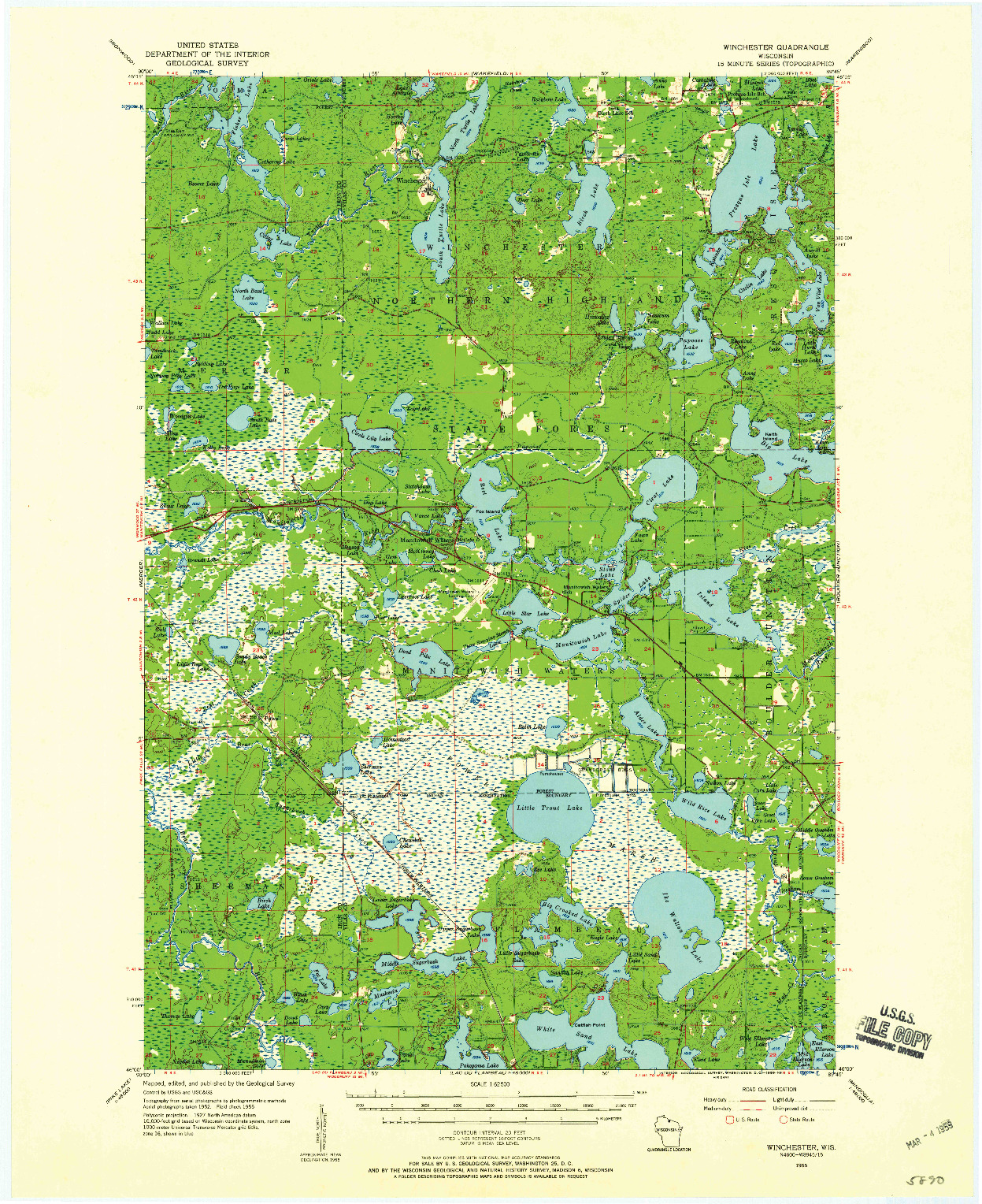 USGS 1:62500-SCALE QUADRANGLE FOR WINCHESTER, WI 1955