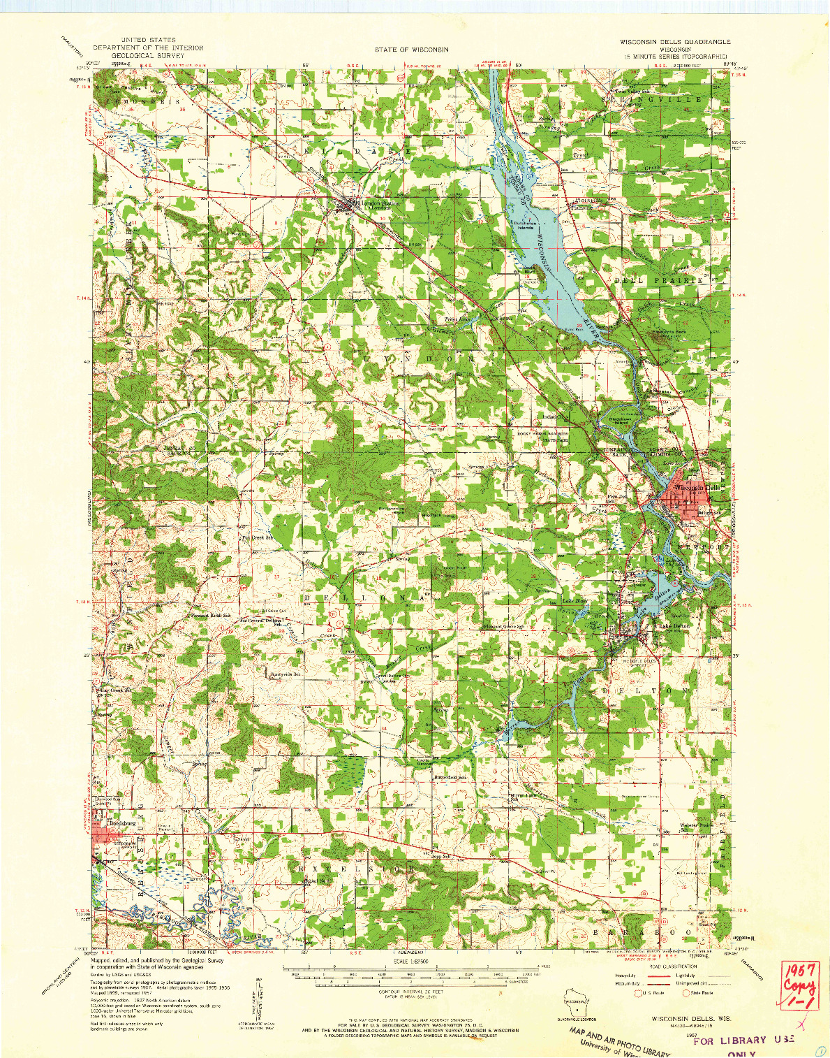 USGS 1:62500-SCALE QUADRANGLE FOR WISCONSIN DELLS, WI 1957