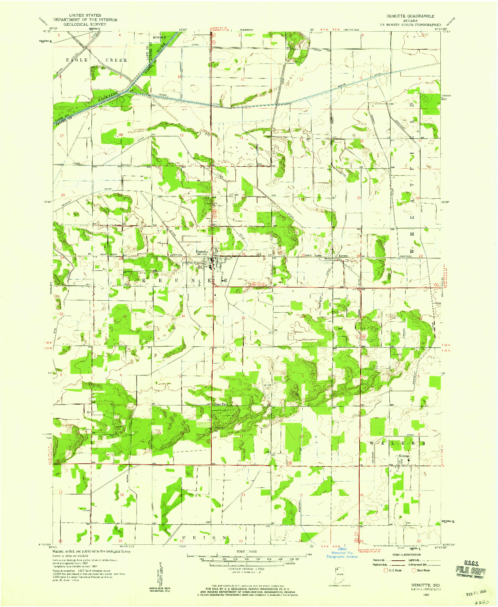 USGS 1:24000-SCALE QUADRANGLE FOR DEMOTTE, IN 1957