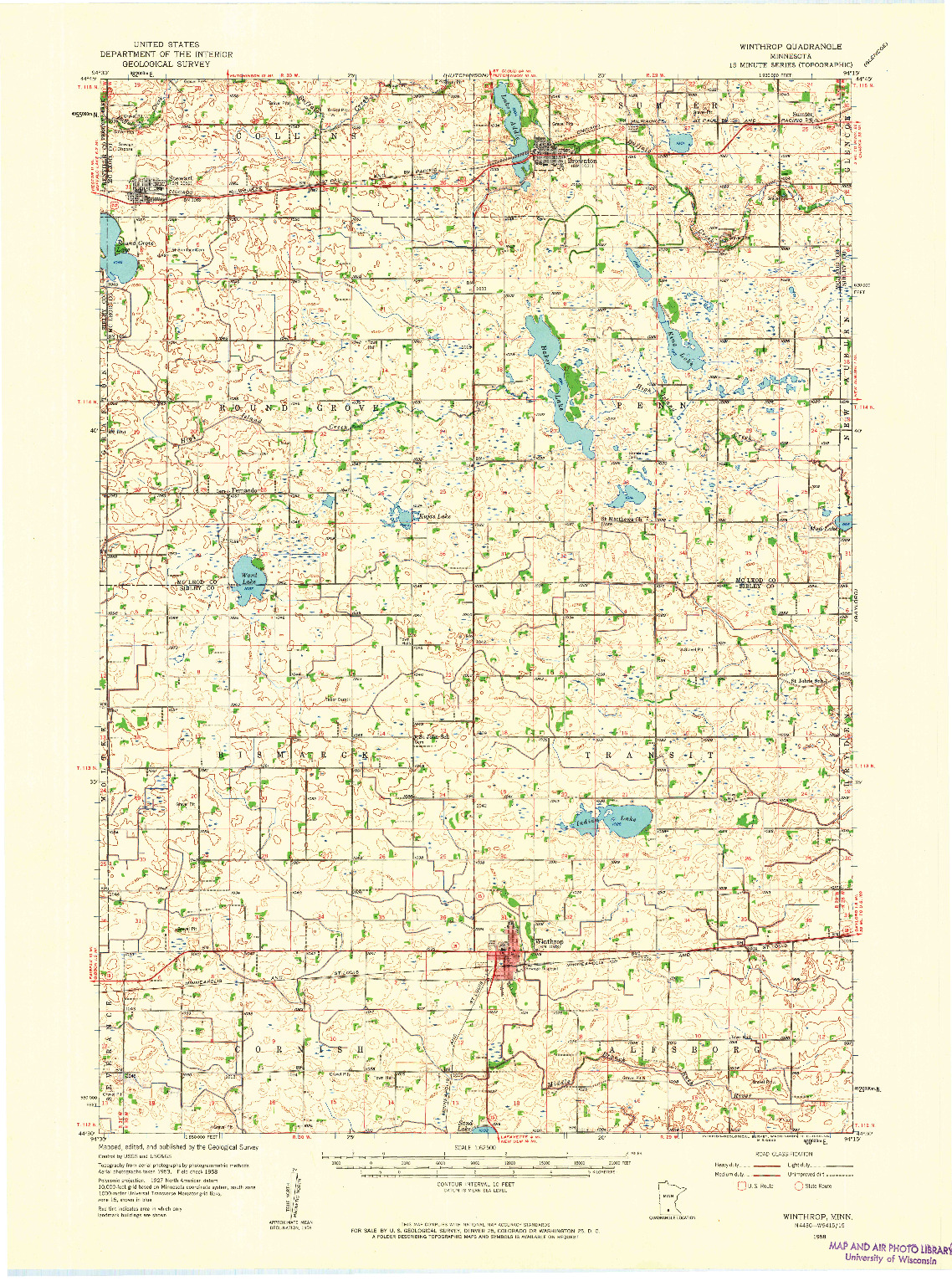 USGS 1:62500-SCALE QUADRANGLE FOR WINTHROP, MN 1958