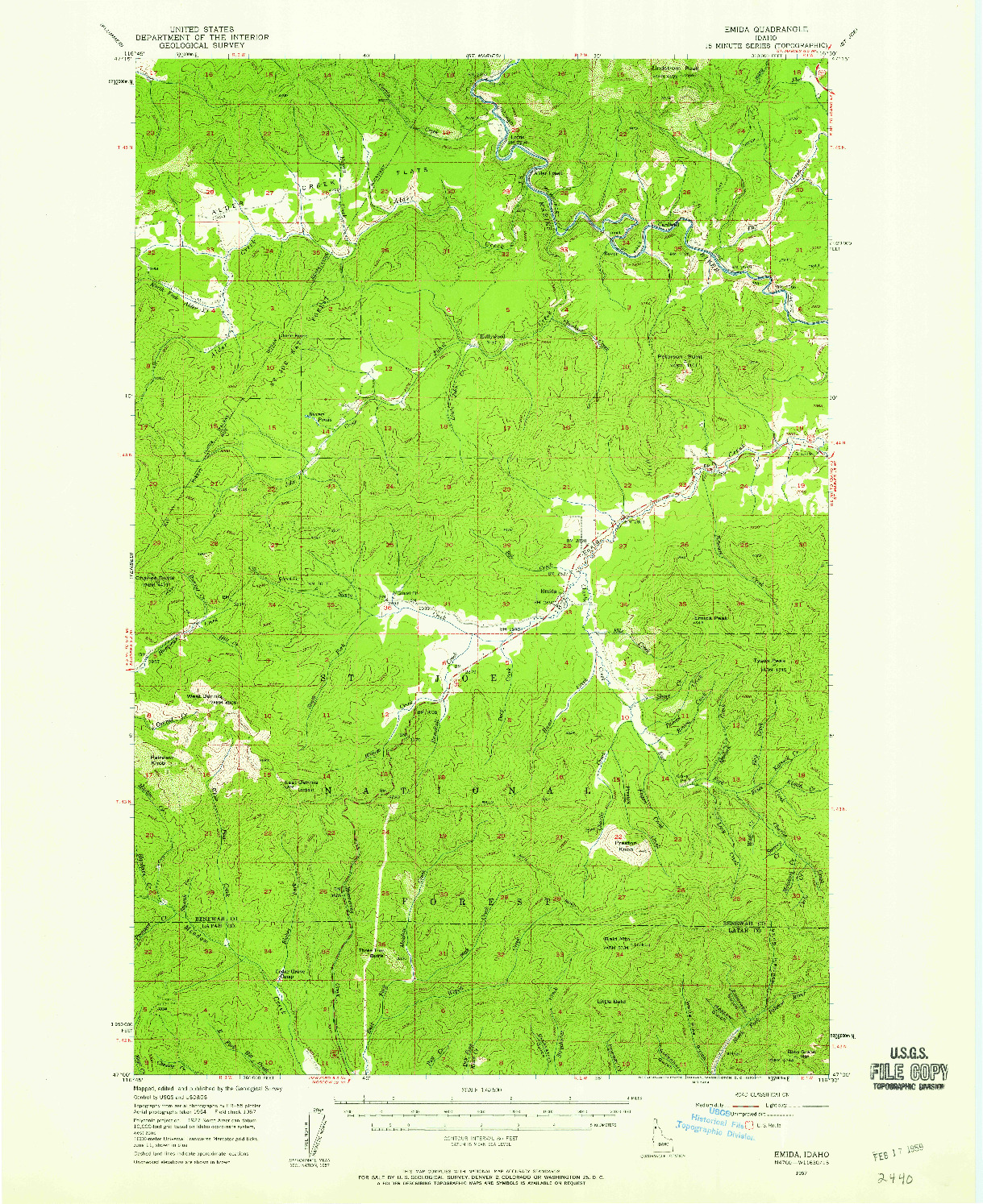 USGS 1:62500-SCALE QUADRANGLE FOR EMIDA, ID 1957