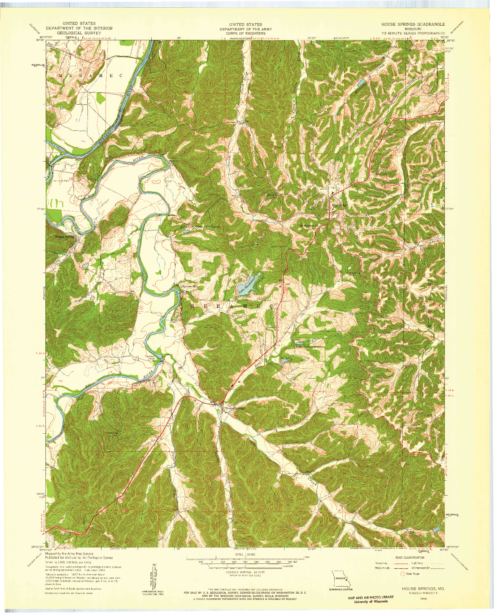 USGS 1:24000-SCALE QUADRANGLE FOR HOUSE SPRINGS, MO 1954