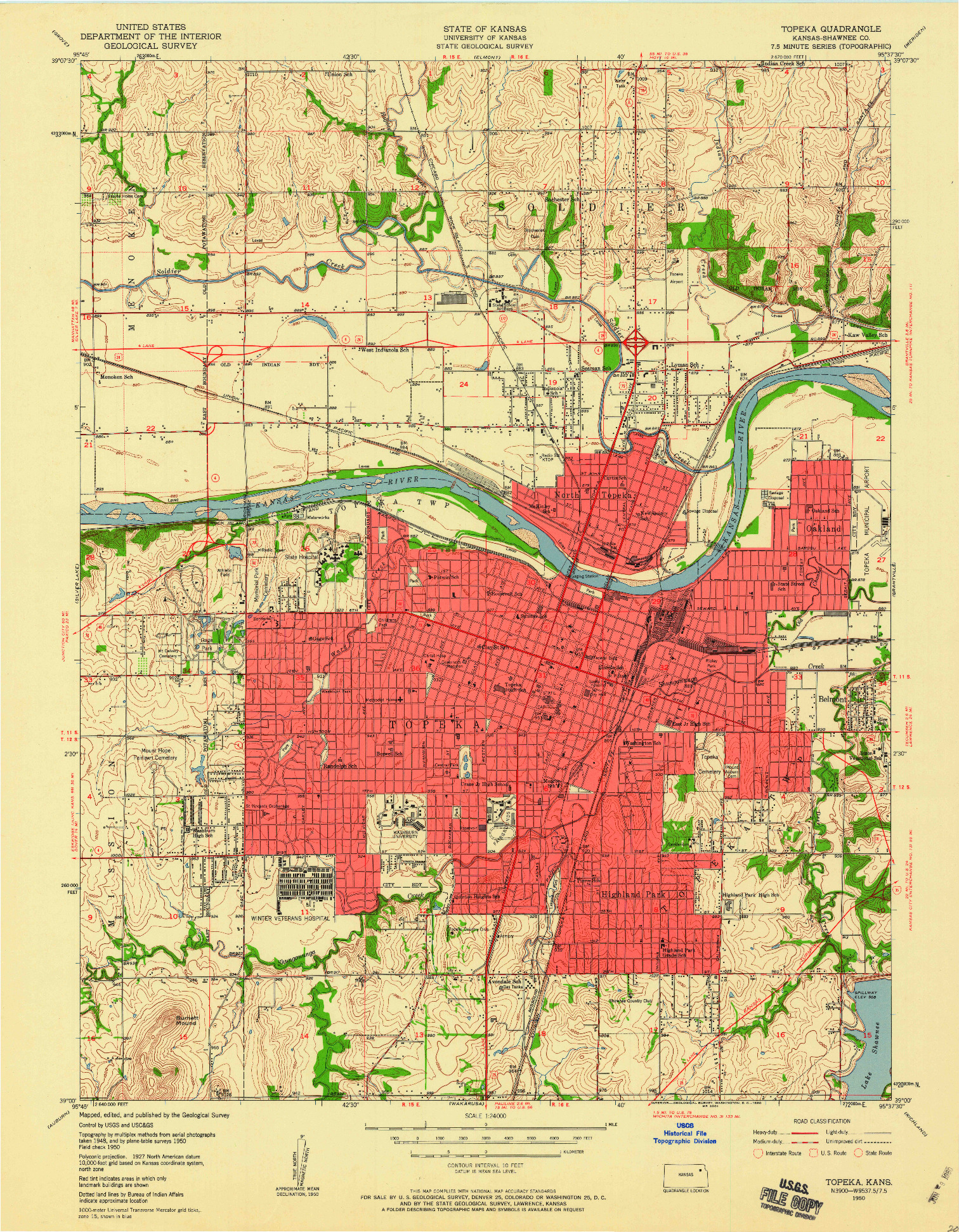 USGS 1:24000-SCALE QUADRANGLE FOR TOPEKA, KS 1950