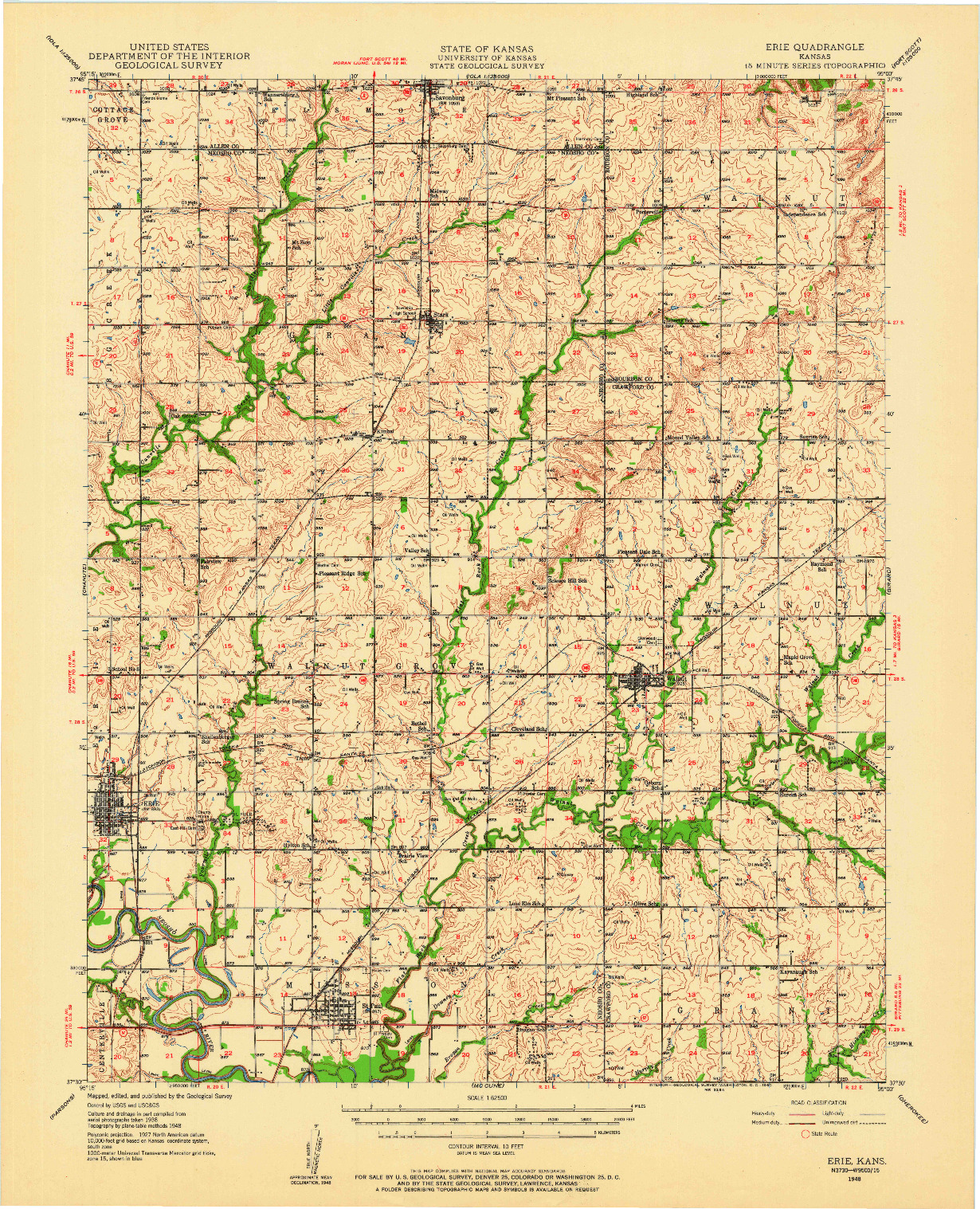 USGS 1:62500-SCALE QUADRANGLE FOR ERIE, KS 1948