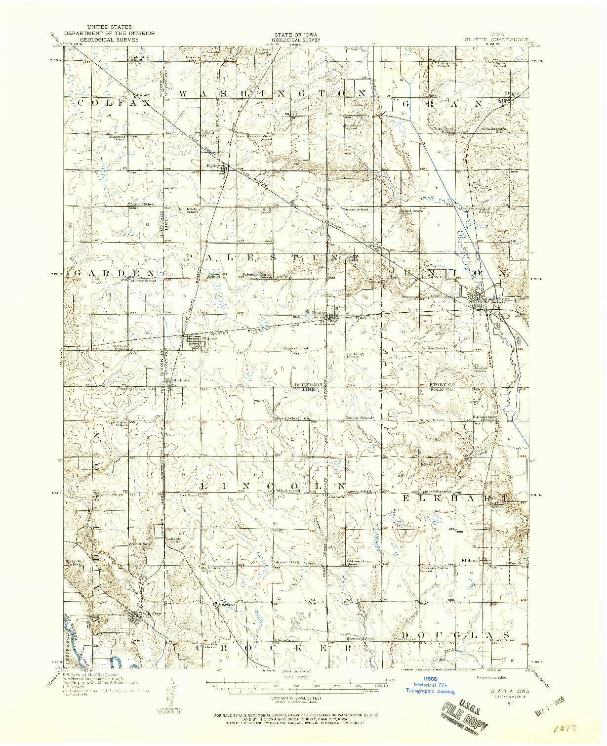 USGS 1:62500-SCALE QUADRANGLE FOR SLATER, IA 1911