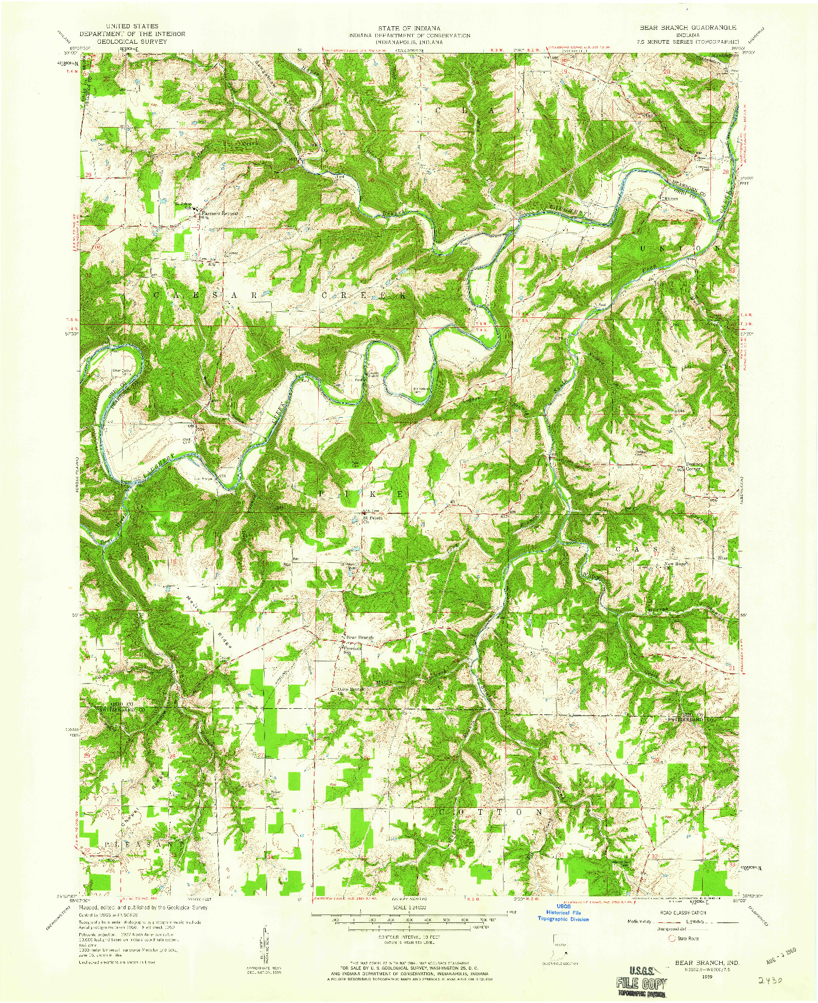 USGS 1:24000-SCALE QUADRANGLE FOR BEAR BRANCH, IN 1959