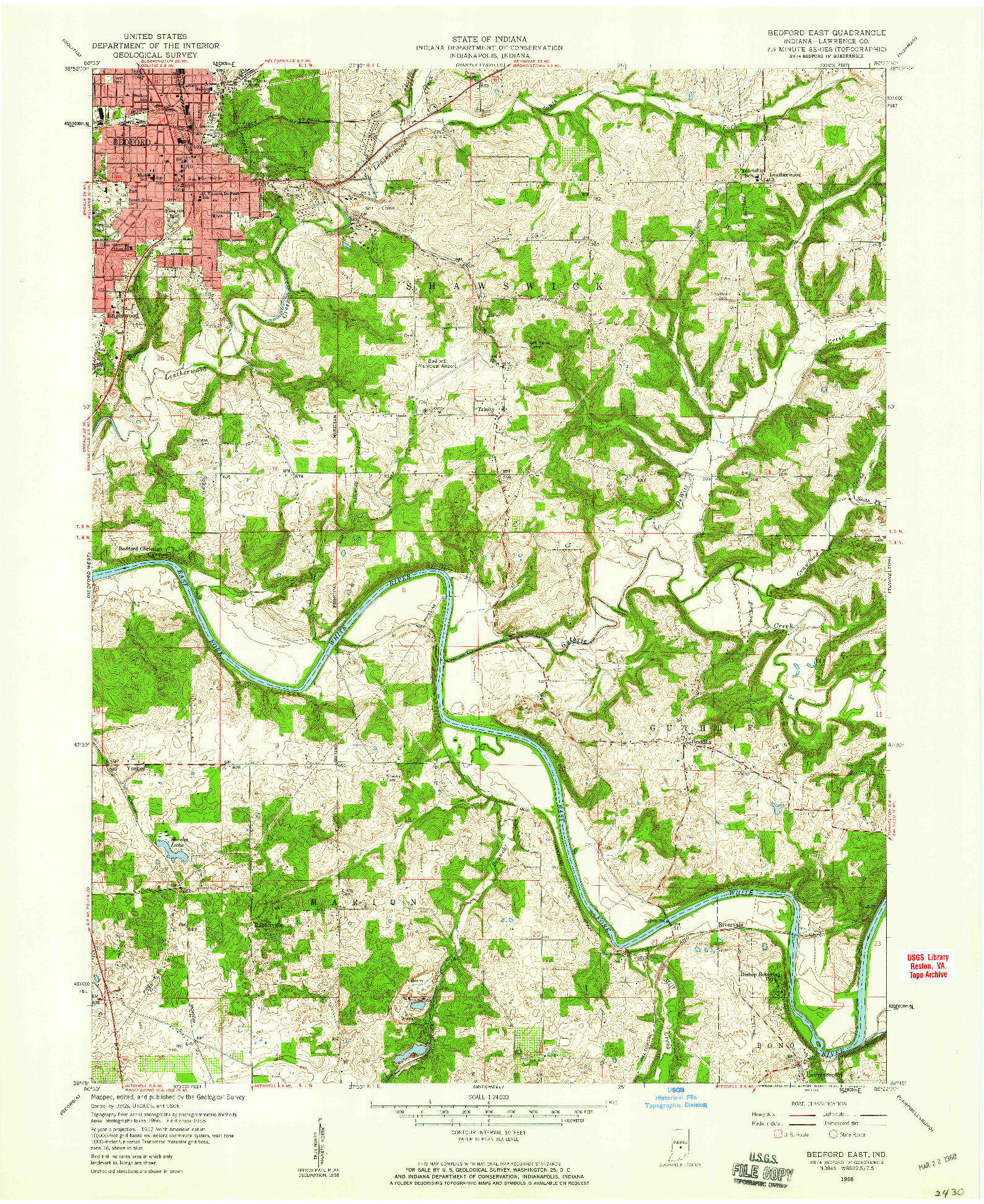 USGS 1:24000-SCALE QUADRANGLE FOR BEDFORD EAST, IN 1958