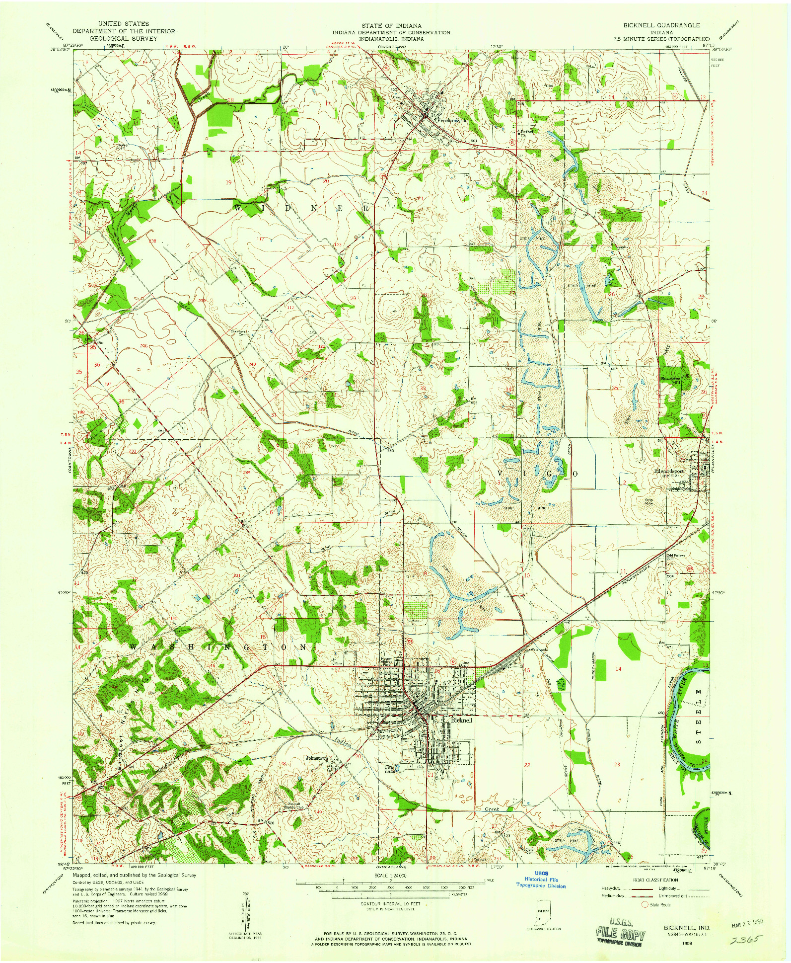 USGS 1:24000-SCALE QUADRANGLE FOR BICKNELL, IN 1958