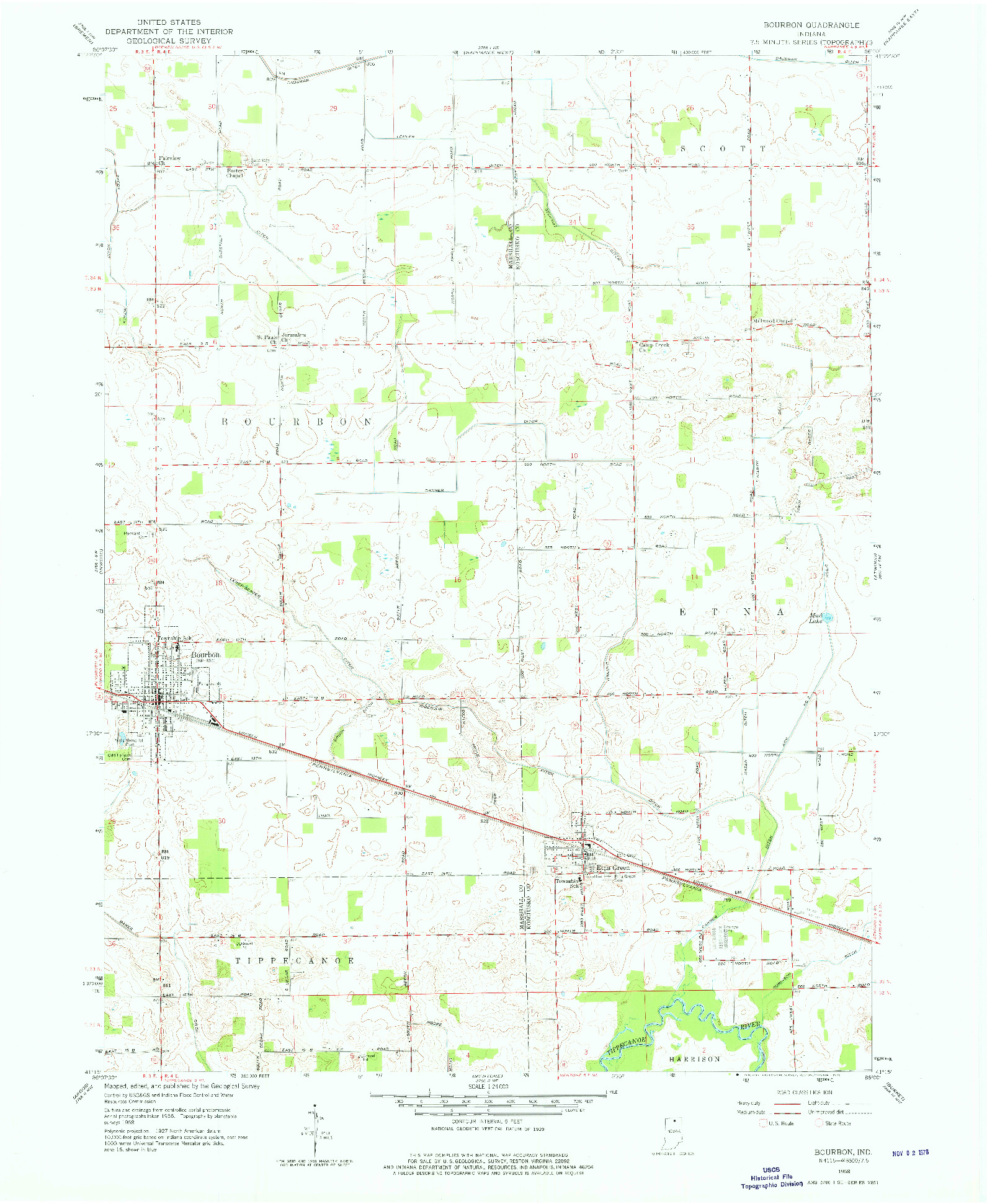 USGS 1:24000-SCALE QUADRANGLE FOR BOURBON, IN 1958