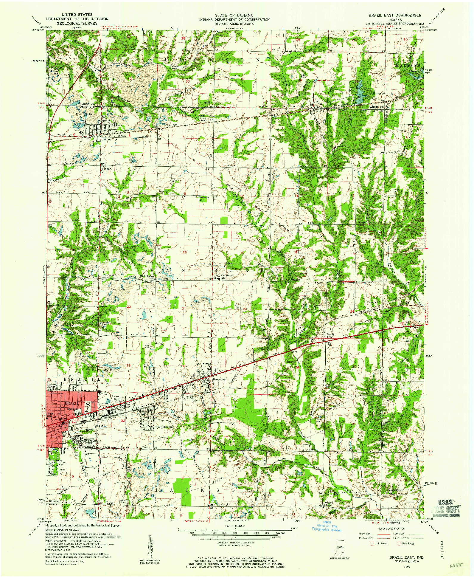 USGS 1:24000-SCALE QUADRANGLE FOR BRAZIL EAST, IN 1960