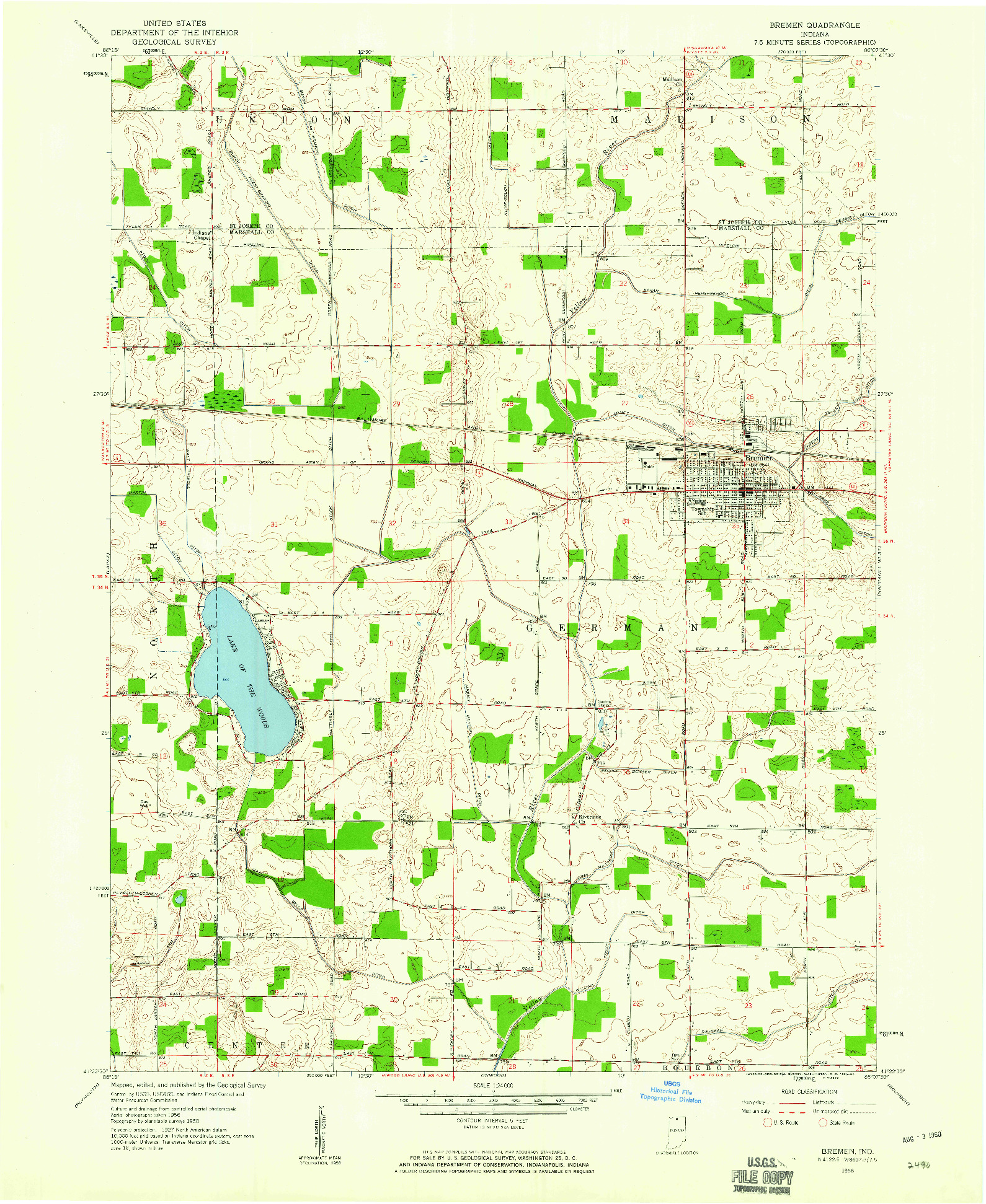 USGS 1:24000-SCALE QUADRANGLE FOR BREMEN, IN 1958