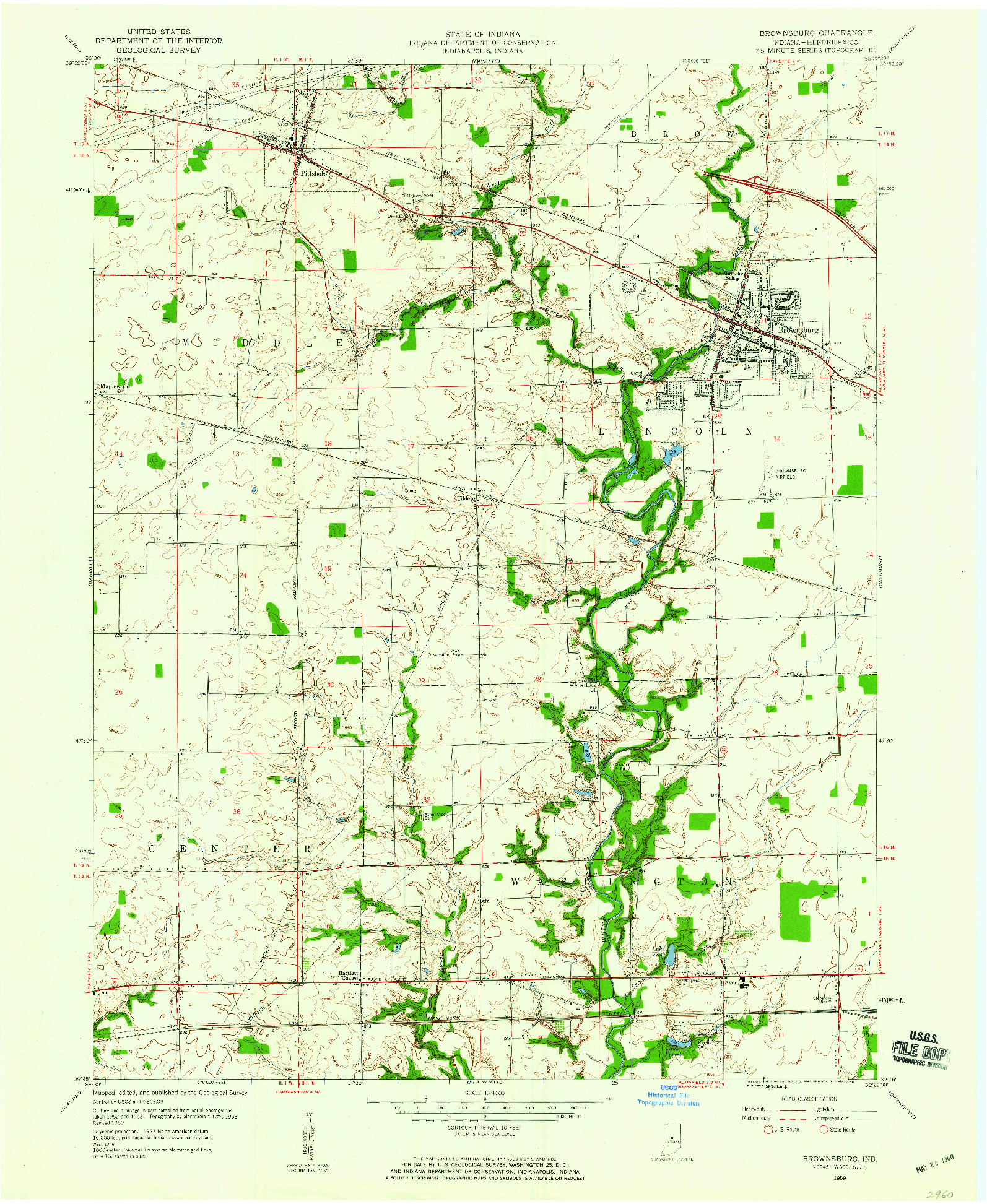 USGS 1:24000-SCALE QUADRANGLE FOR BROWNSBURG, IN 1959