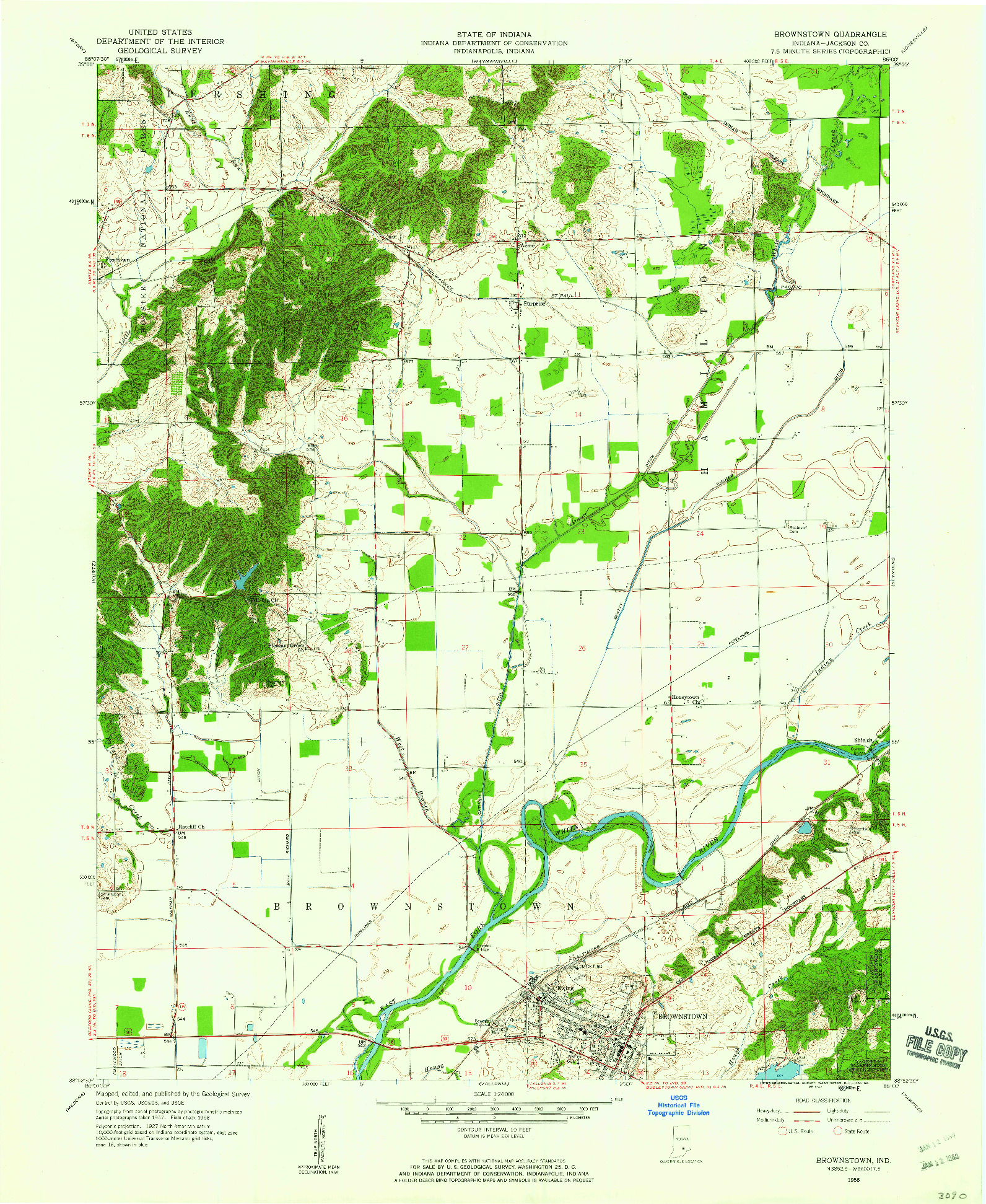 USGS 1:24000-SCALE QUADRANGLE FOR BROWNSTOWN, IN 1958