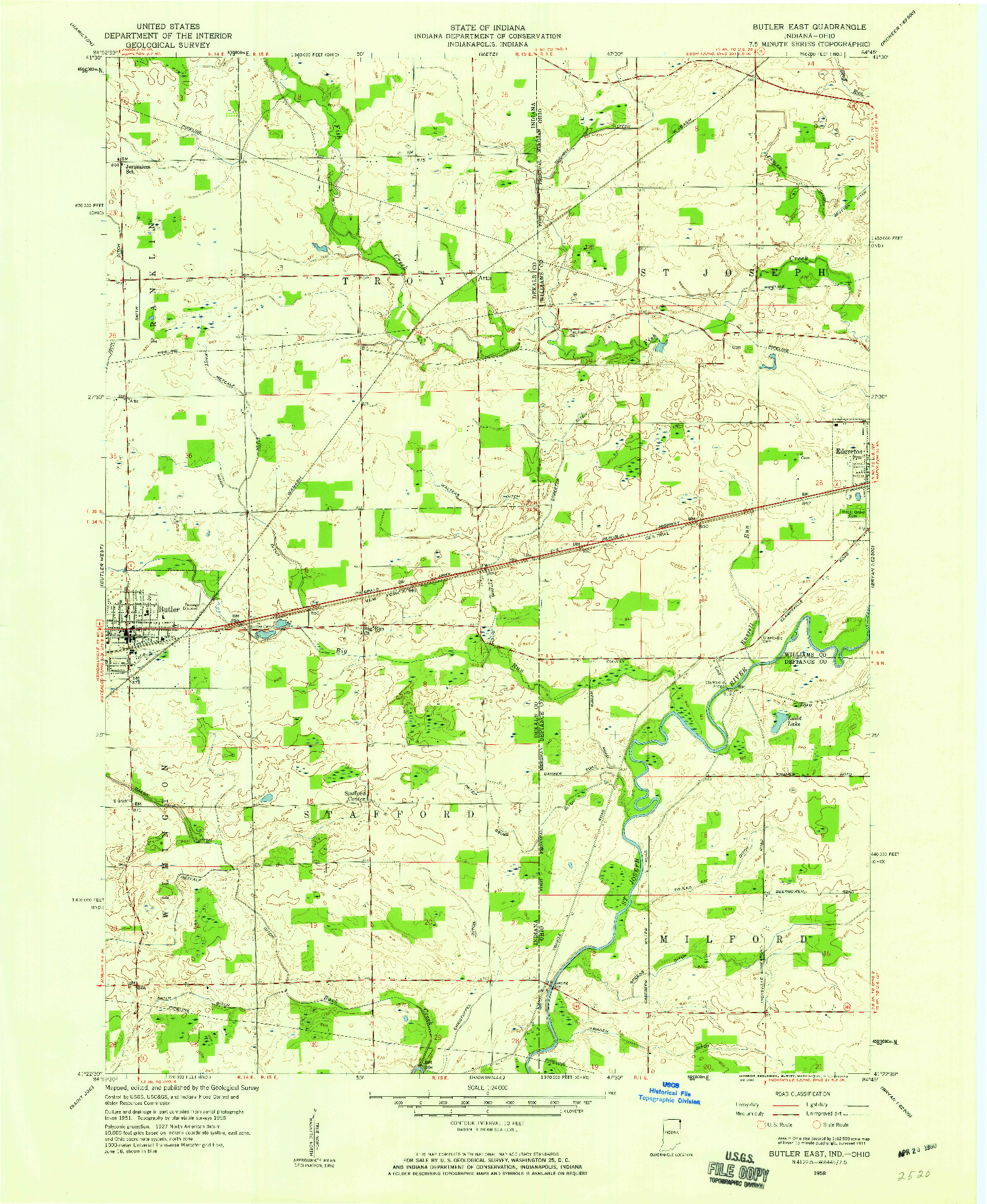 USGS 1:24000-SCALE QUADRANGLE FOR BUTLER EAST, IN 1958