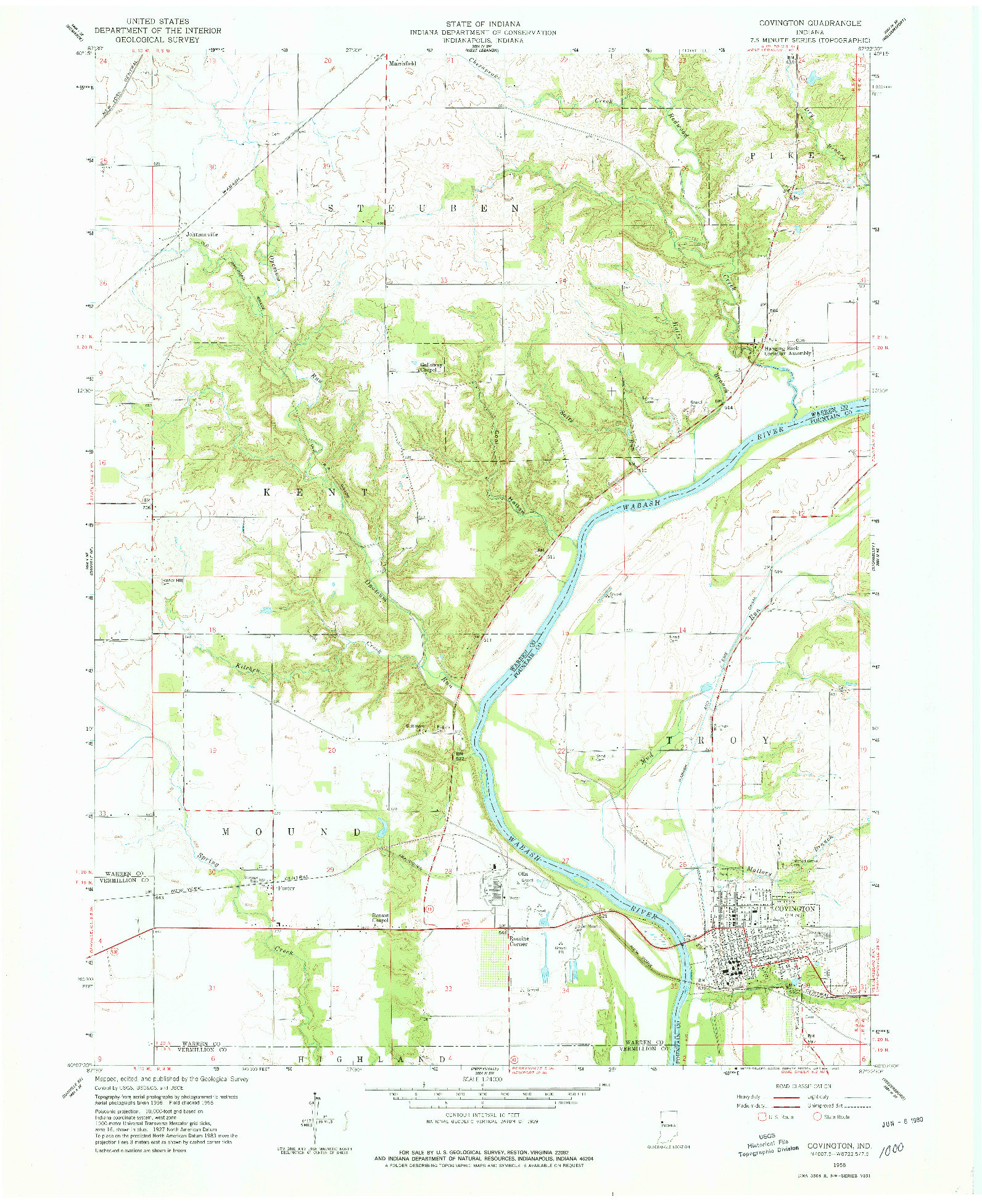 USGS 1:24000-SCALE QUADRANGLE FOR COVINGTON, IN 1958