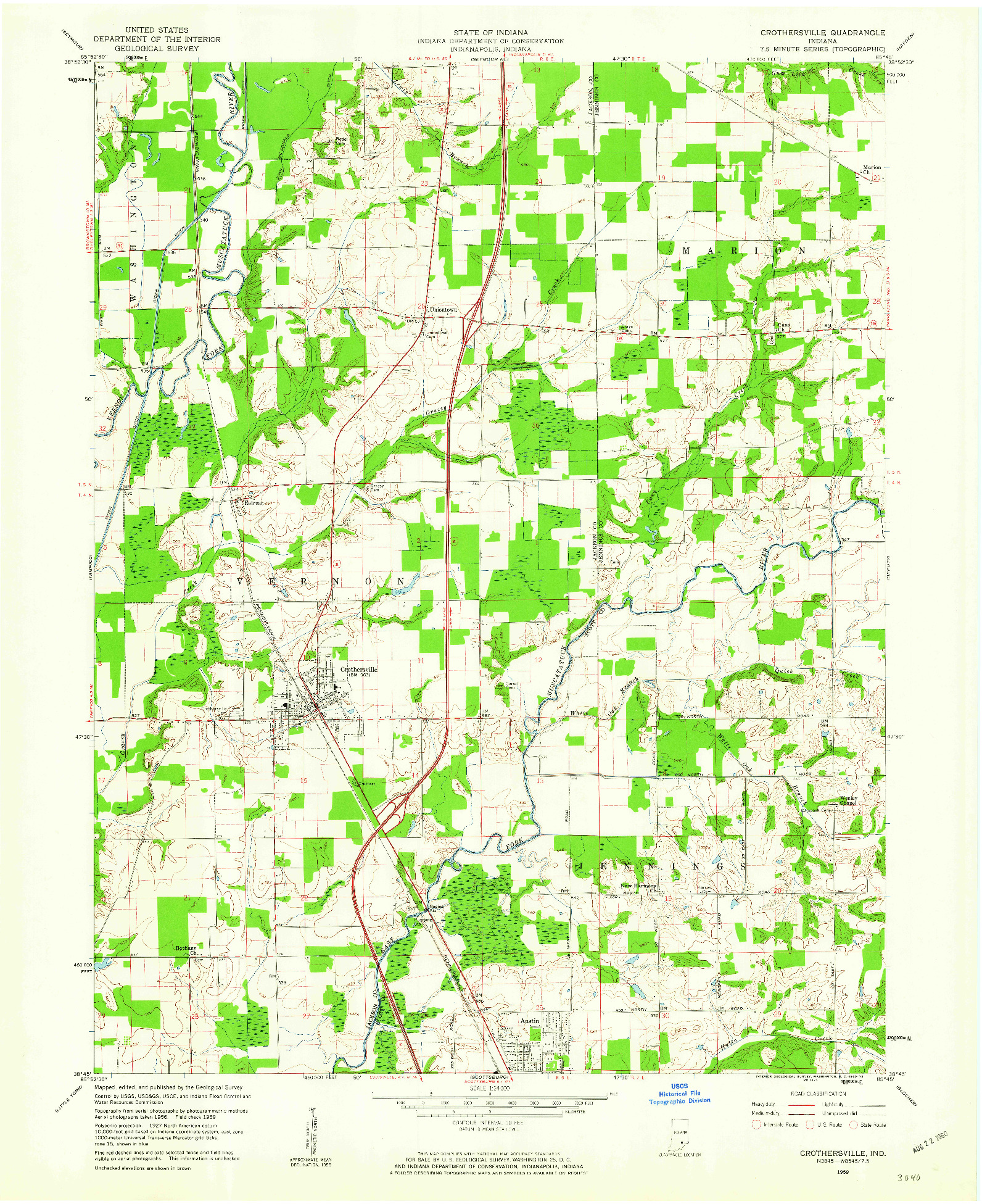 USGS 1:24000-SCALE QUADRANGLE FOR CROTHERSVILLE, IN 1959