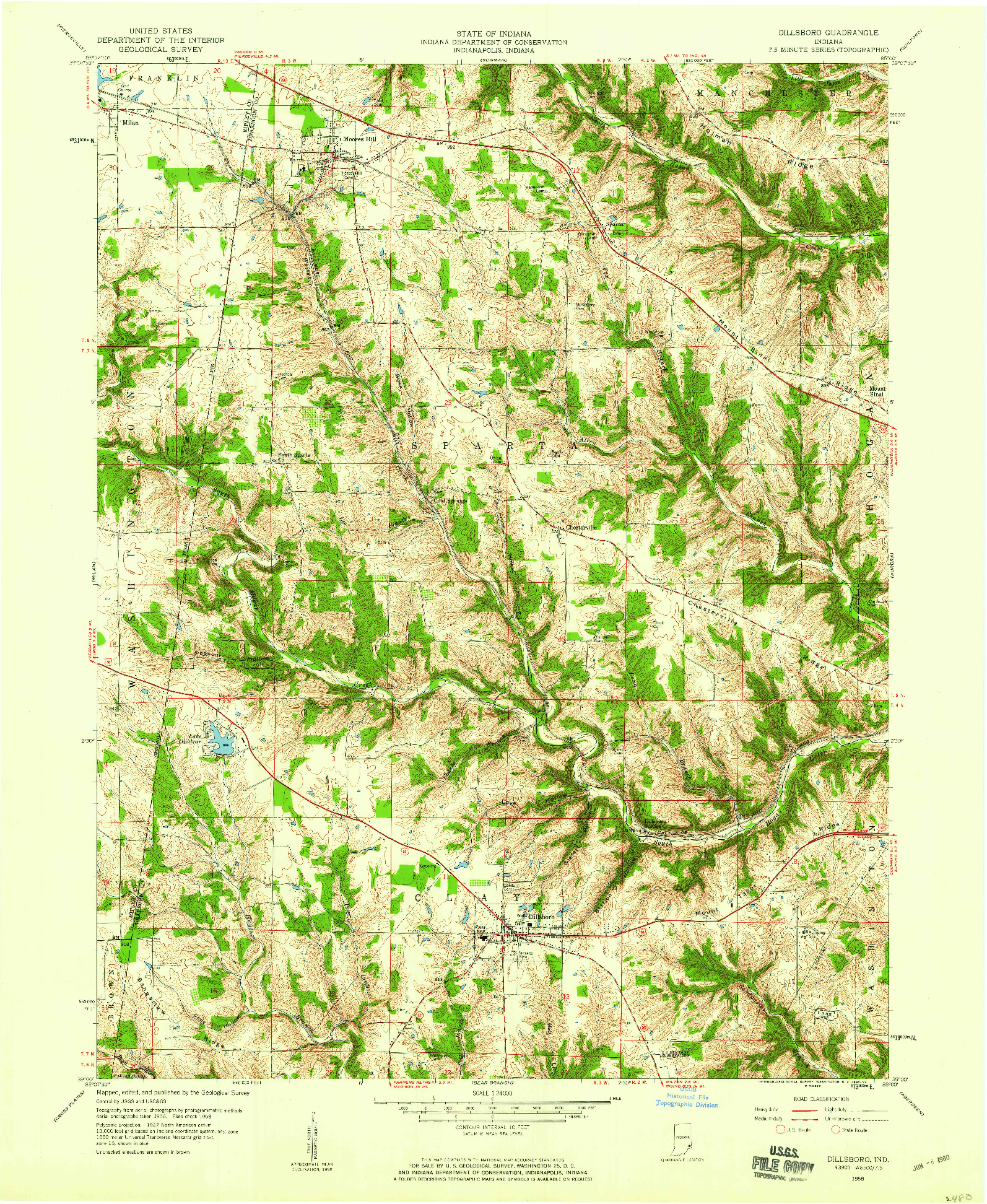 USGS 1:24000-SCALE QUADRANGLE FOR DILLSBORO, IN 1958