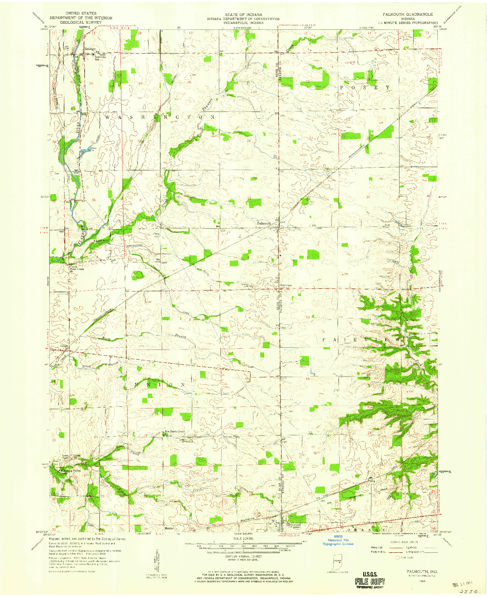 USGS 1:24000-SCALE QUADRANGLE FOR FALMOUTH, IN 1959