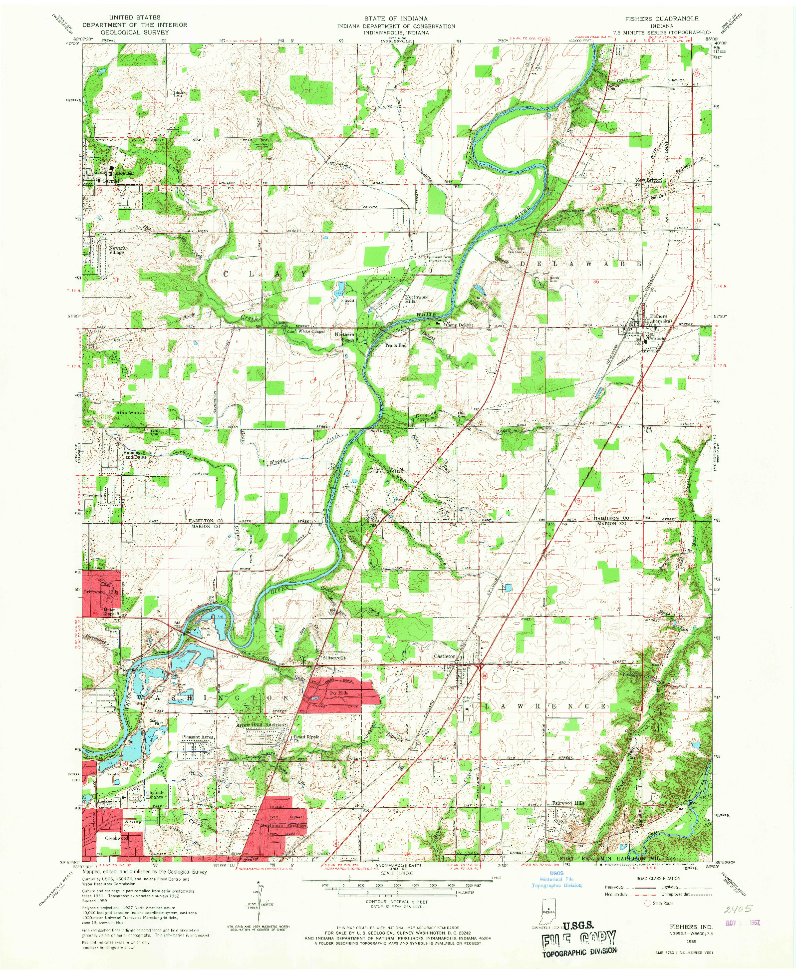 USGS 1:24000-SCALE QUADRANGLE FOR FISHERS, IN 1959