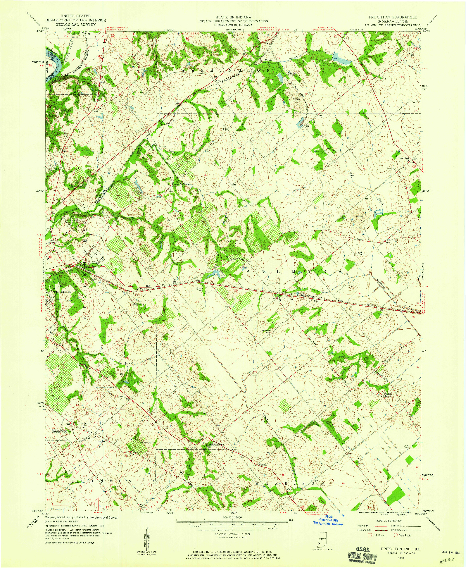 USGS 1:24000-SCALE QUADRANGLE FOR FRITCHTON, IN 1958