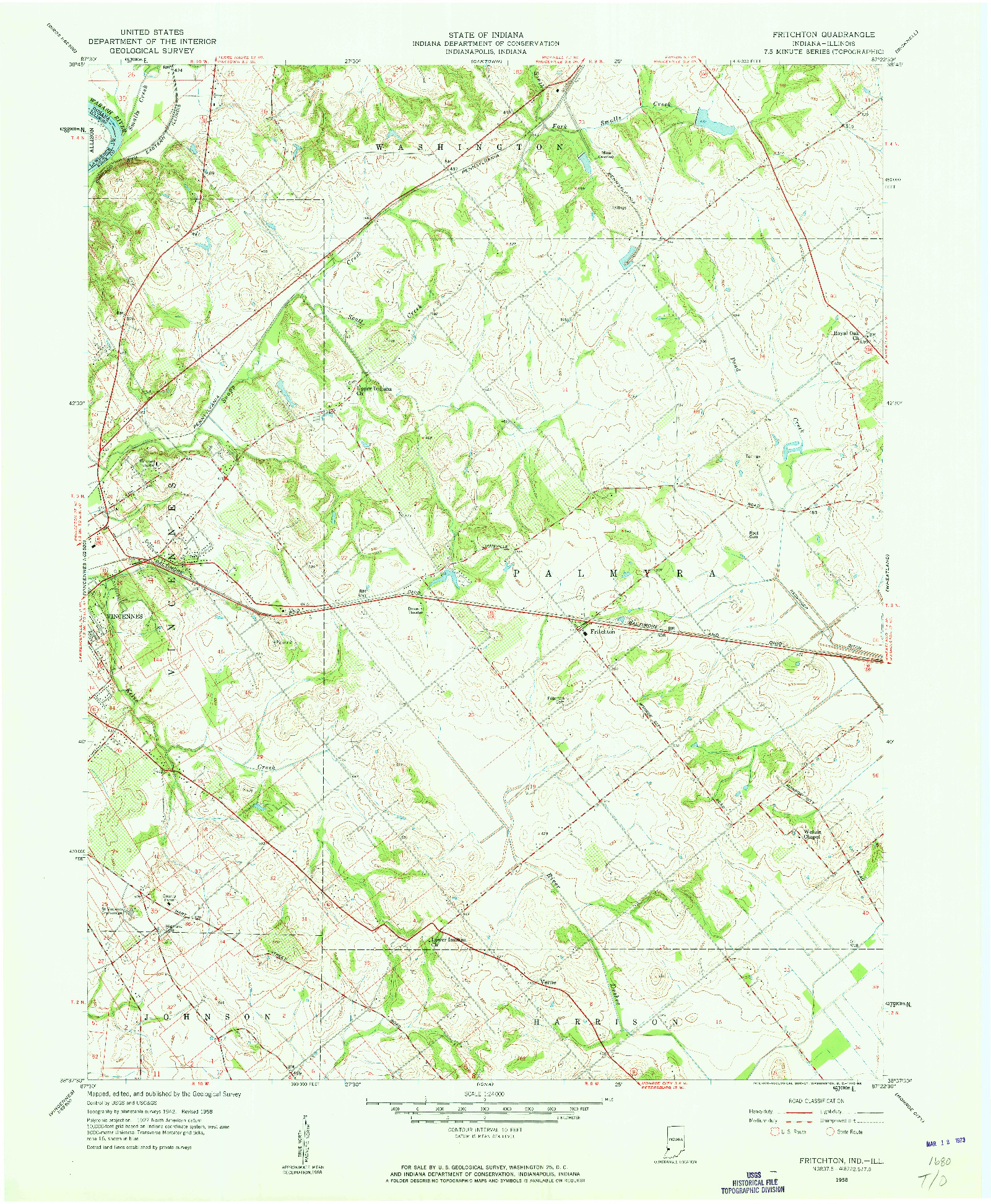USGS 1:24000-SCALE QUADRANGLE FOR FRITCHTON, IN 1958