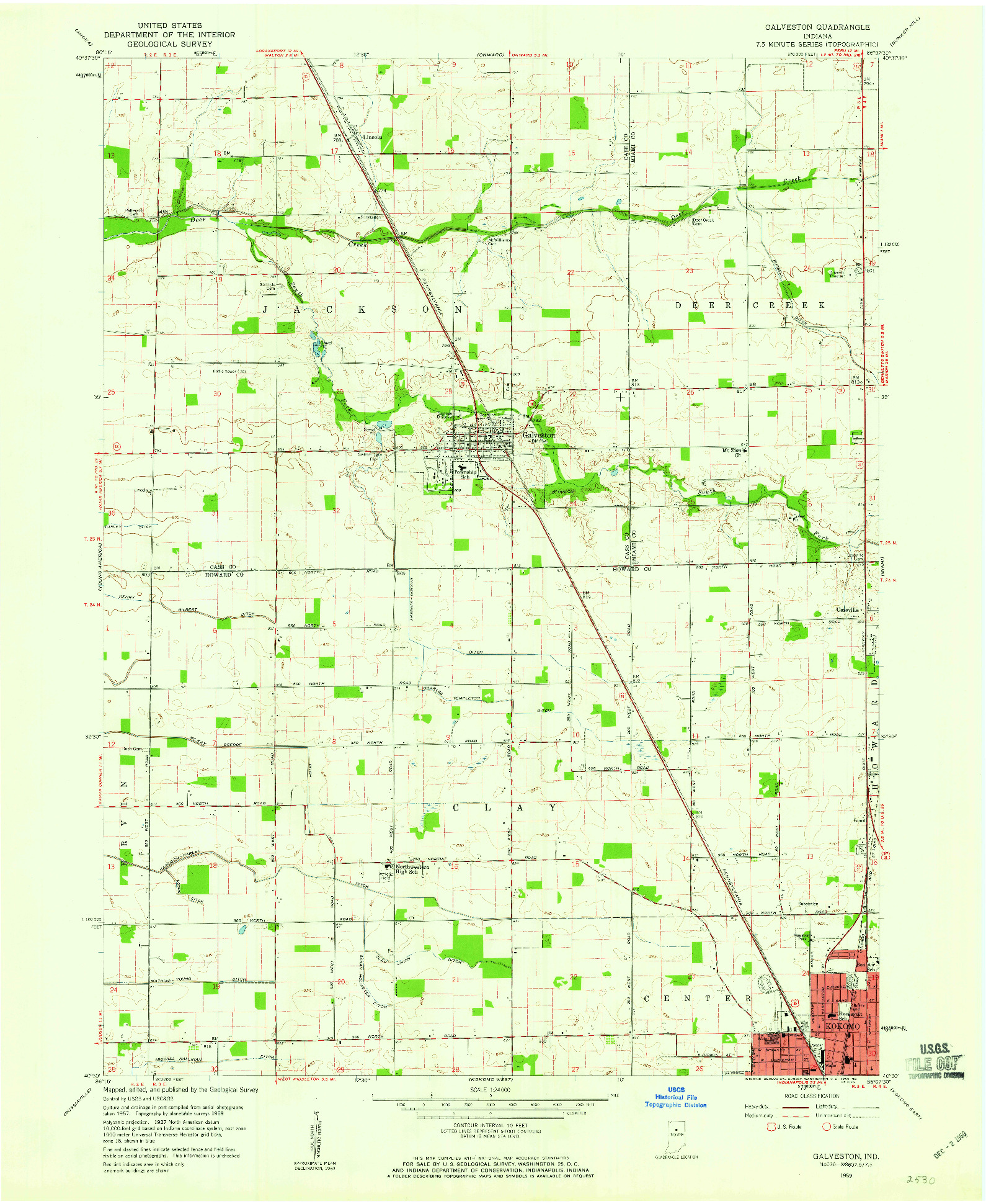 USGS 1:24000-SCALE QUADRANGLE FOR GALVESTON, IN 1959