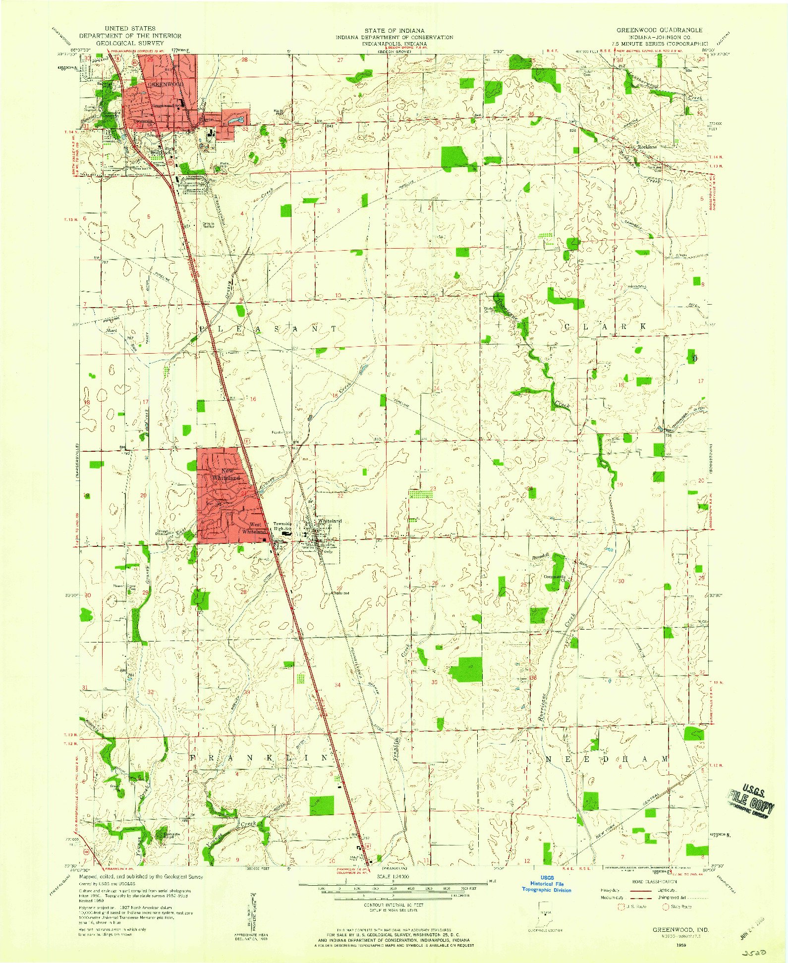 USGS 1:24000-SCALE QUADRANGLE FOR GREENWOOD, IN 1959