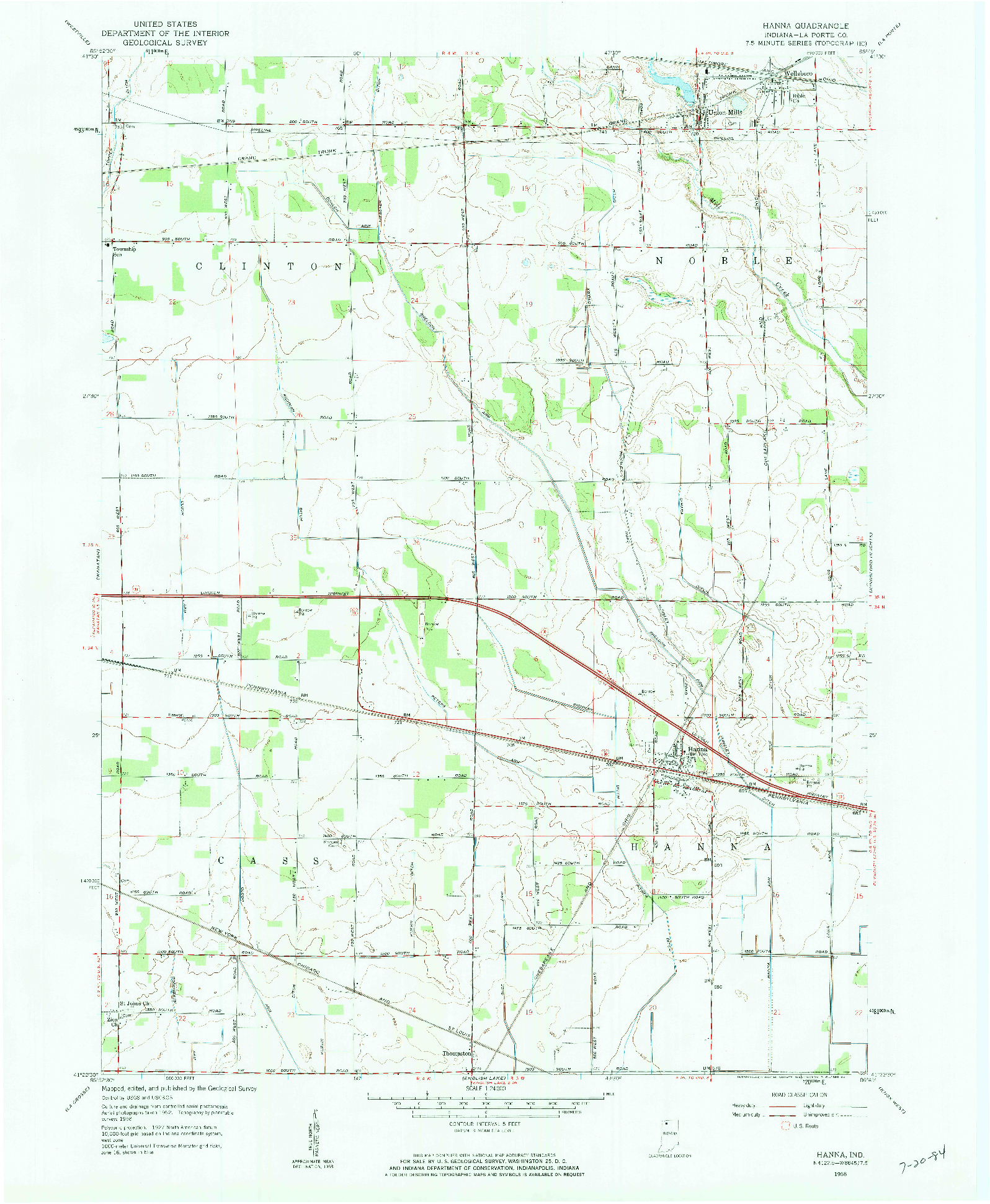 USGS 1:24000-SCALE QUADRANGLE FOR HANNA, IN 1958