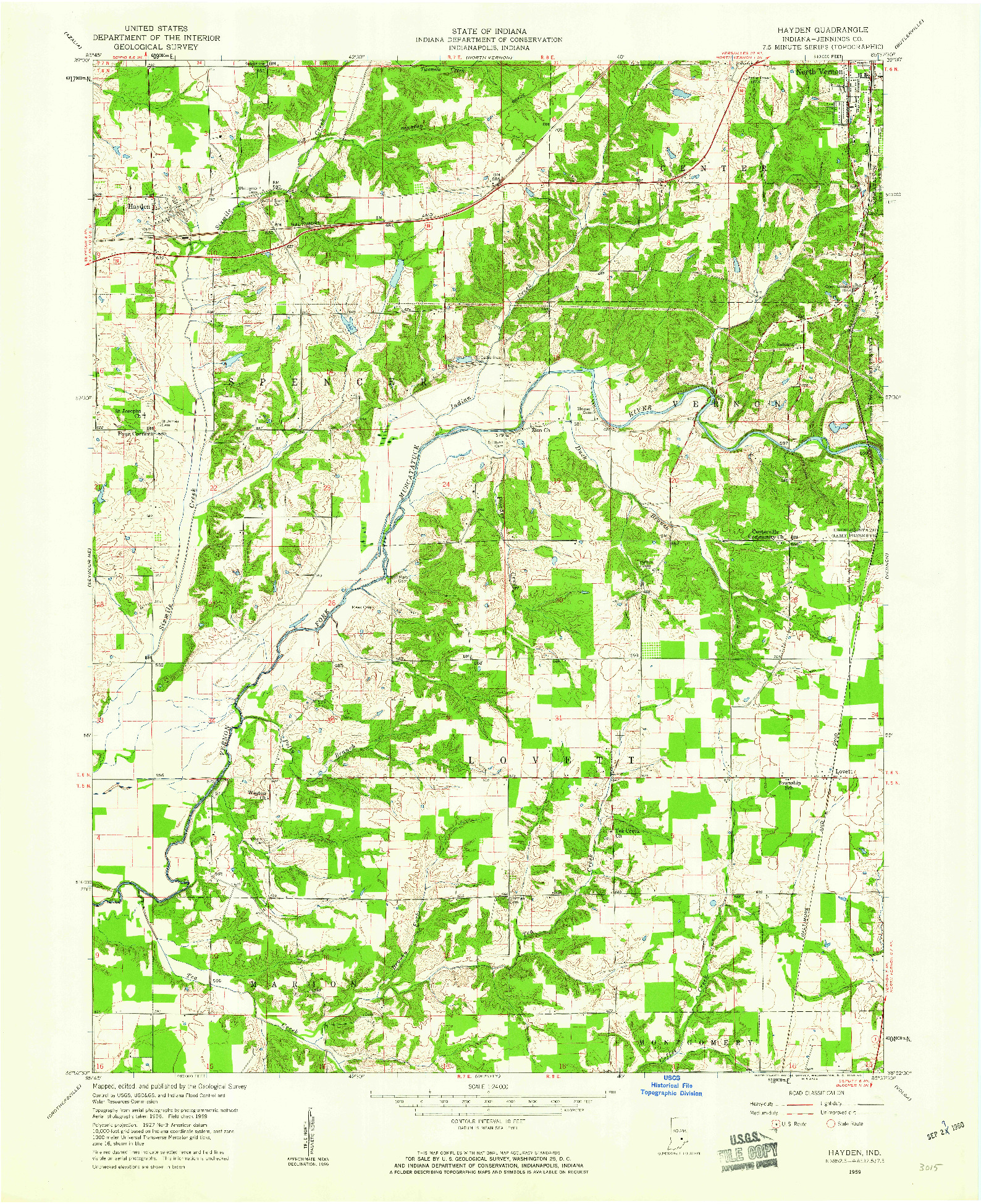 USGS 1:24000-SCALE QUADRANGLE FOR HAYDEN, IN 1959