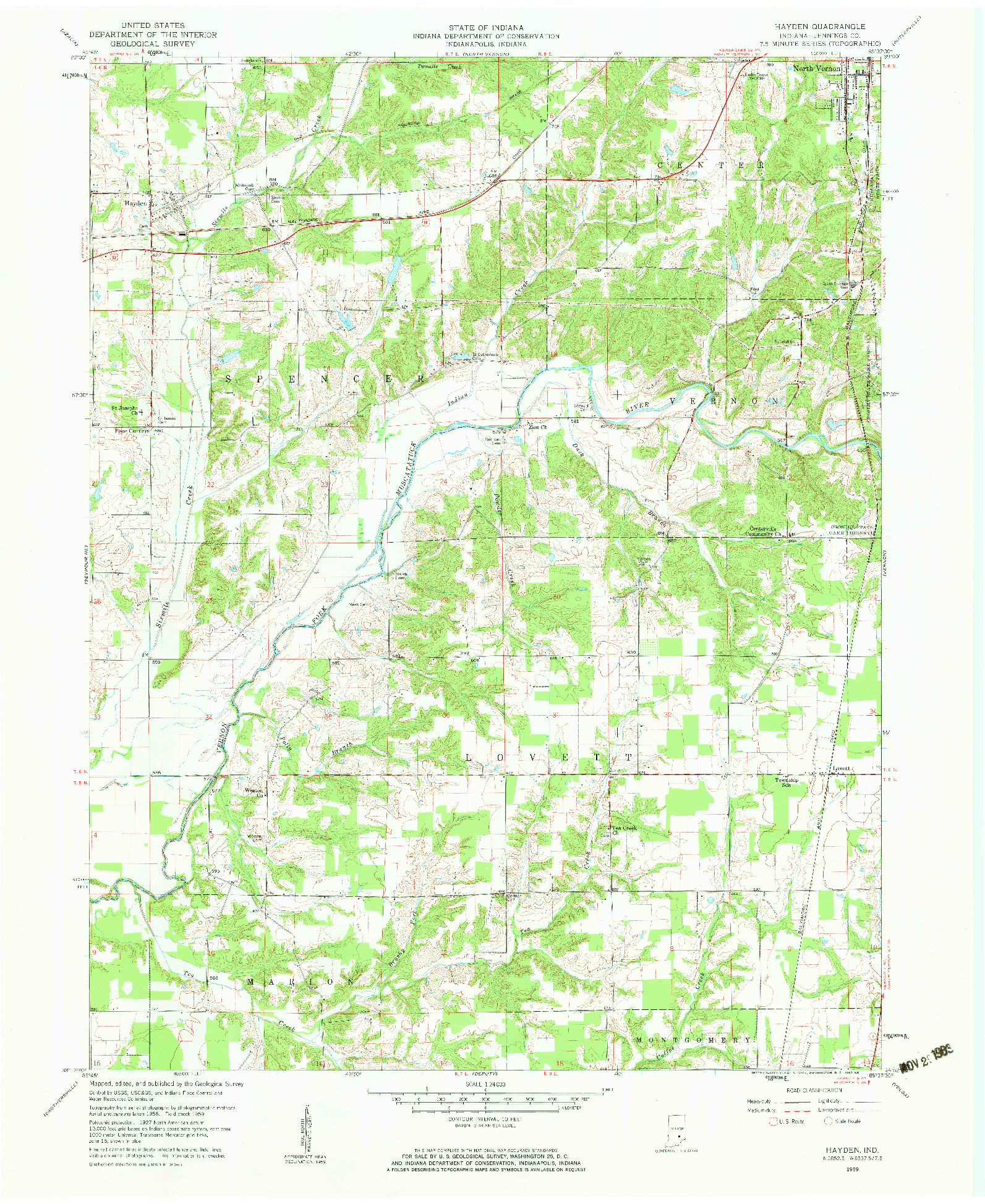 USGS 1:24000-SCALE QUADRANGLE FOR HAYDEN, IN 1959