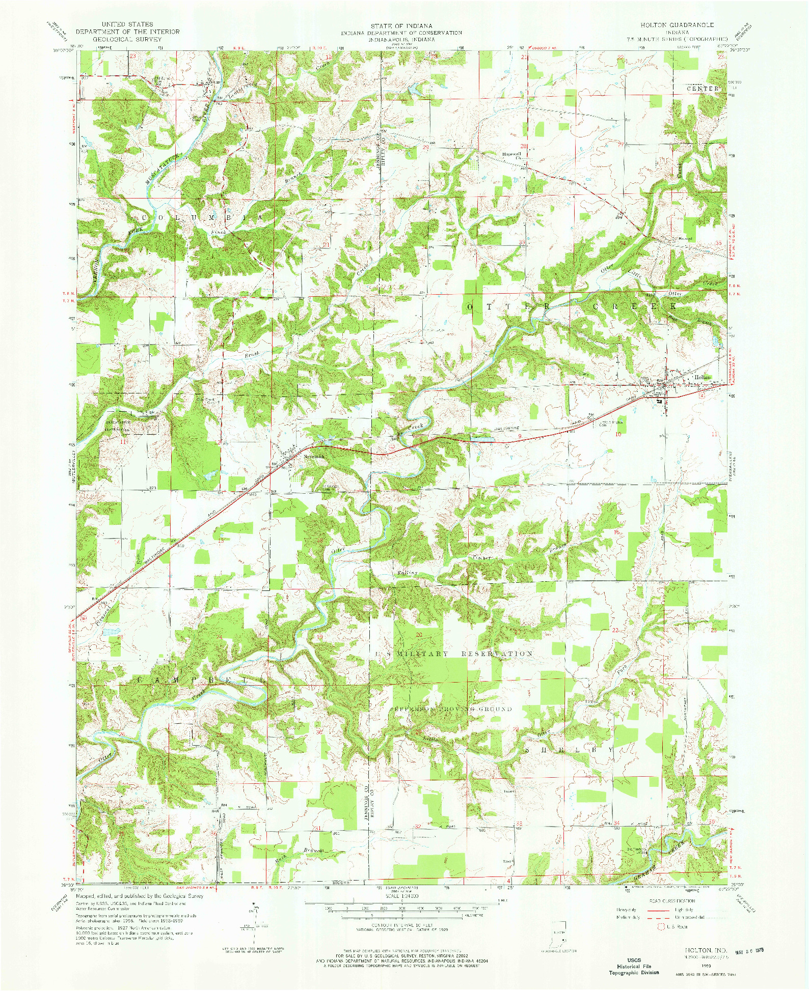 USGS 1:24000-SCALE QUADRANGLE FOR HOLTON, IN 1959
