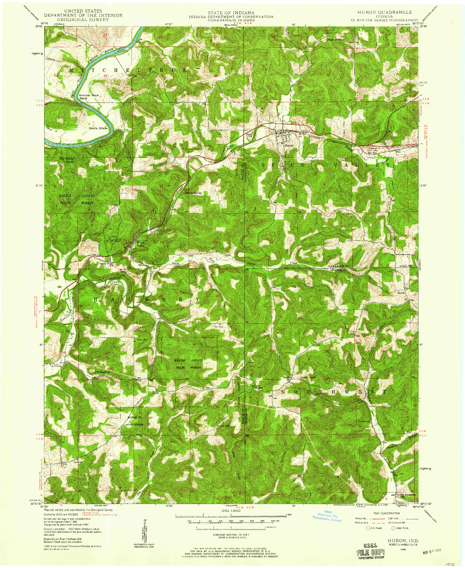 USGS 1:24000-SCALE QUADRANGLE FOR HURON, IN 1948