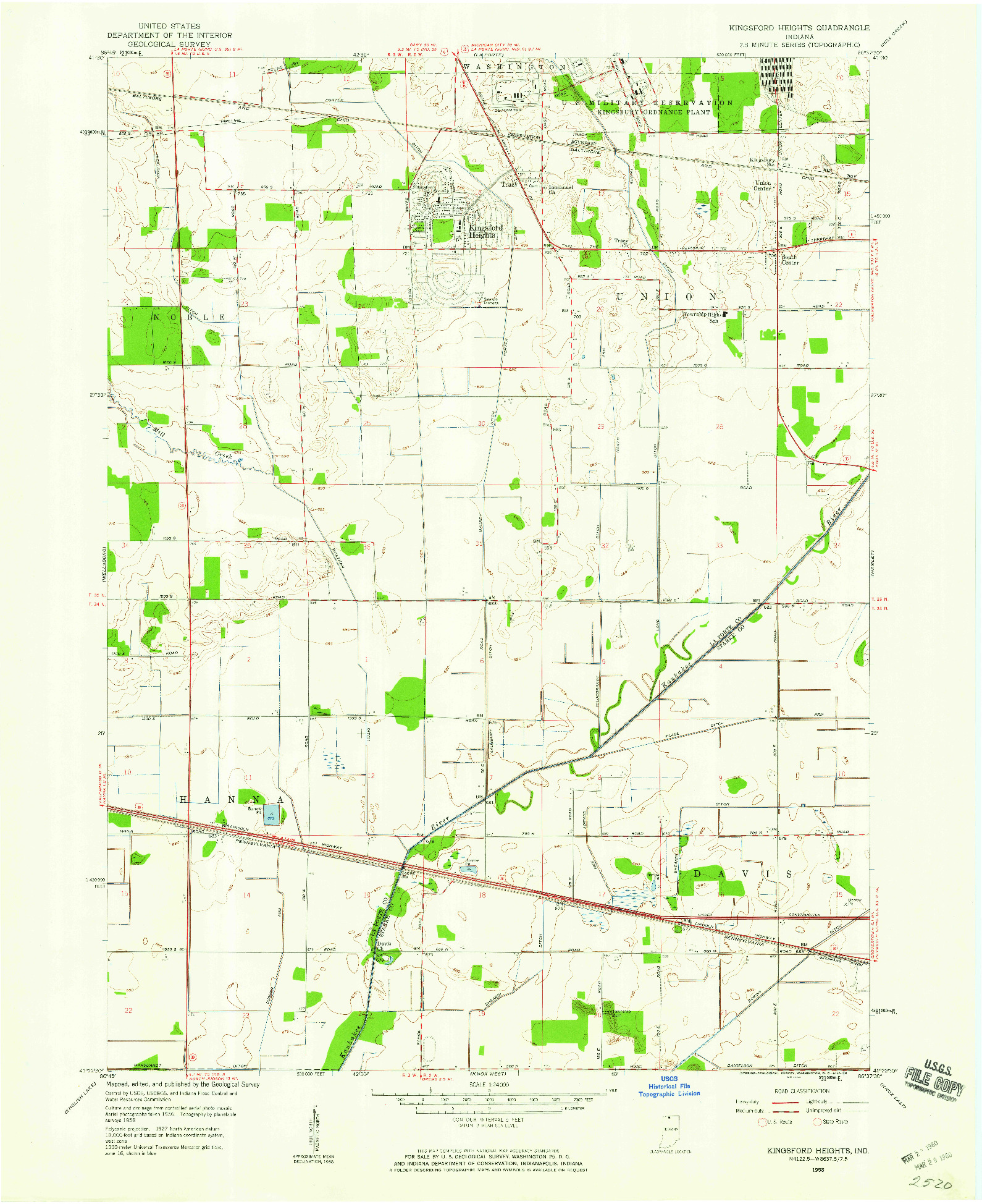 USGS 1:24000-SCALE QUADRANGLE FOR KINGSFORD HEIGHTS, IN 1958